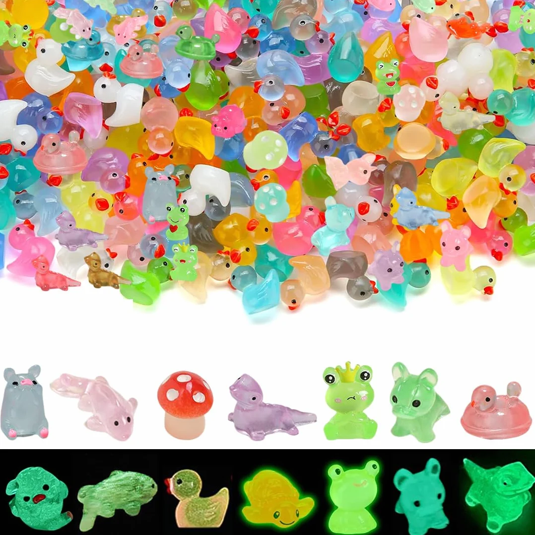 100 piezas de animales pequeños de resina, mini animales de resina que brillan en la oscuridad, para jardín, paisaje, casa de muñecas, adorno DIY, cumpleaños
