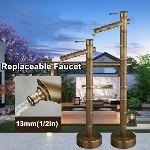 Columna de agua de jardín de cobre para exteriores con grifo, fuente decorativa de agua para riego, extraíble y ajustable en altura