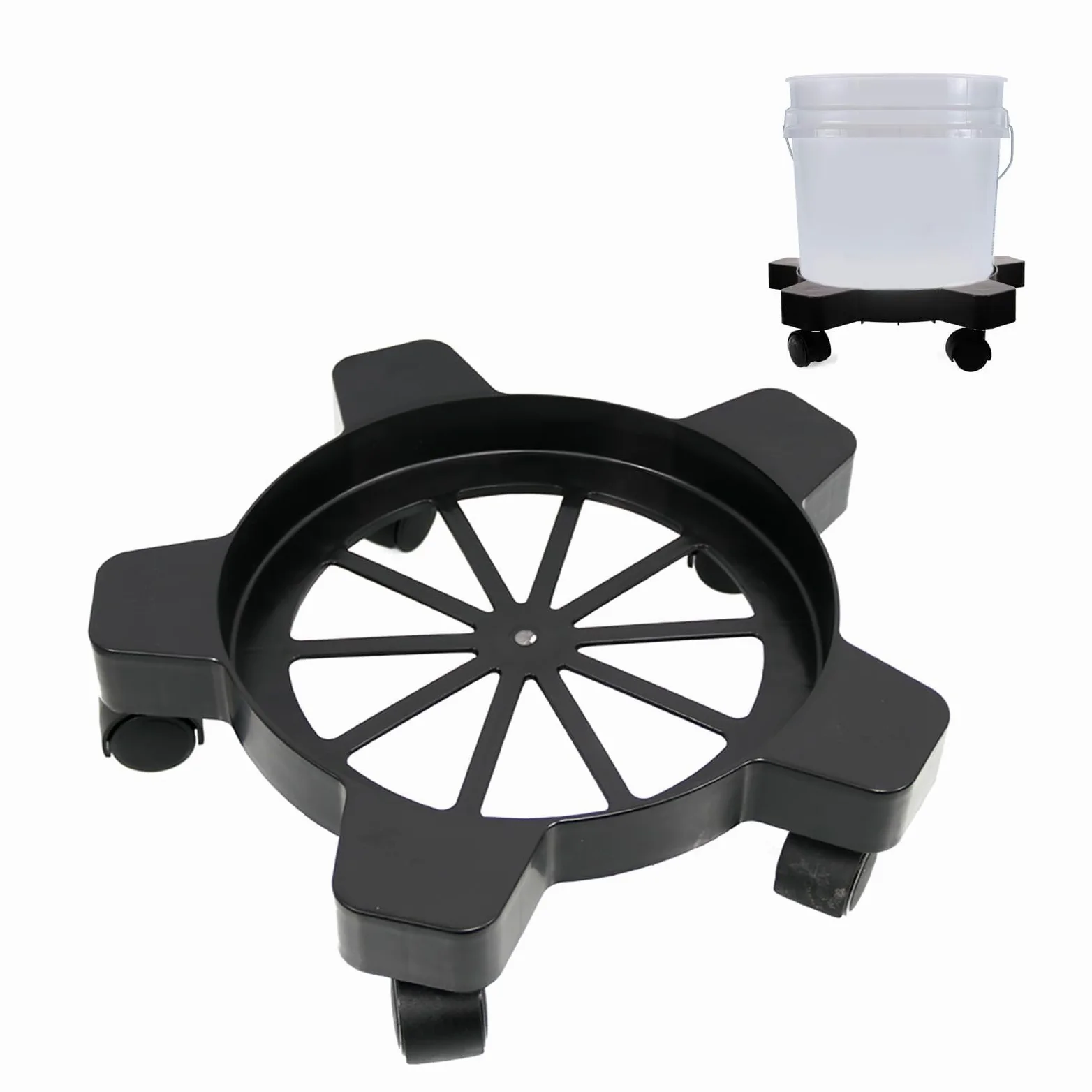 CNQLIS Carro de tambor resistente de 5 galones con 5 ruedas giratorias de 85 libras de capacidad de tambor de cartón, antiinclinación, para macetas y cubos, uso de 11 pulgadas de diámetro (negro)