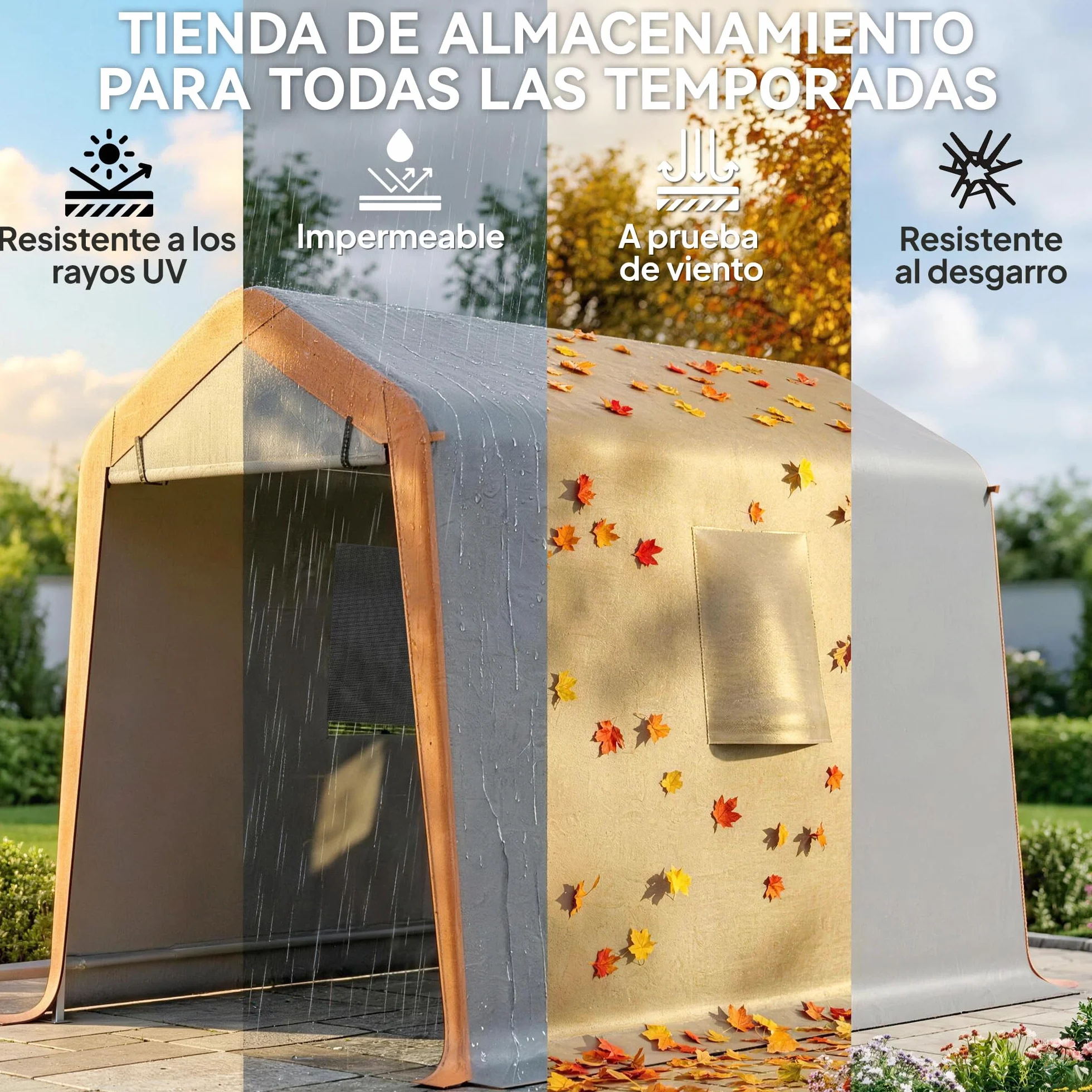 Outsunny Carpa Garaje Portátil 2,4x1,8 m, Garaje Exterior para Coche Impermeable con Puerta Enrollable con Cremallera, Ventanas, Estructura de Metal Galvanizado, UPF30+, Gris Claro
