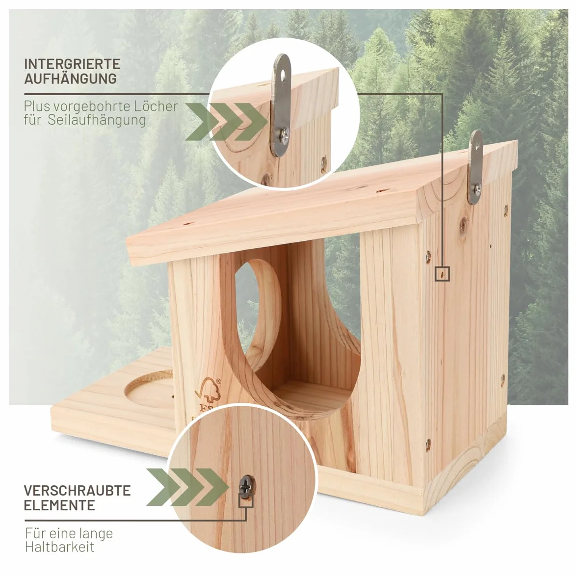 wildtierliebe Casa de juegos de ardilla resistente a la intemperie, comedero de madera maciza atornillada, 100 % resistente a la intemperie, estación de alimentación para alimentar a ardillas,