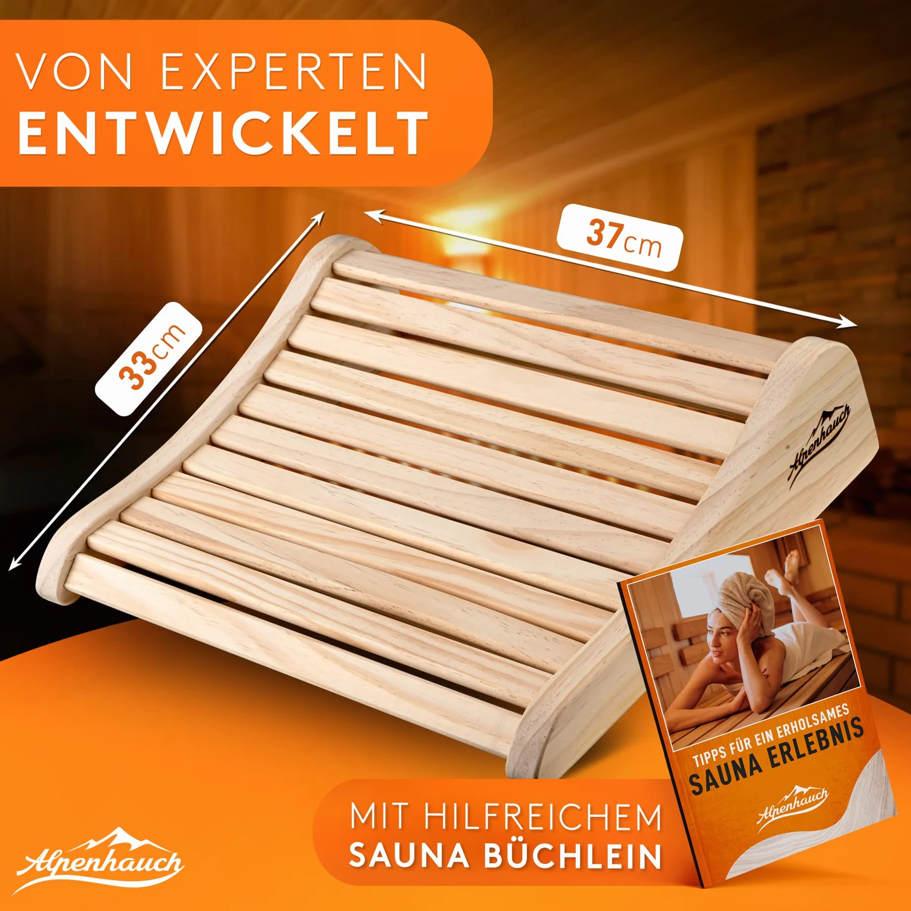 ALPENHAUCH Reposacabezas de madera para sauna (2 unidades) – Reposacabezas ergonómico para sauna de madera – Accesorios nobles para sauna Cabina de infrarrojos – Reposacabezas cómodo y ancho de madera