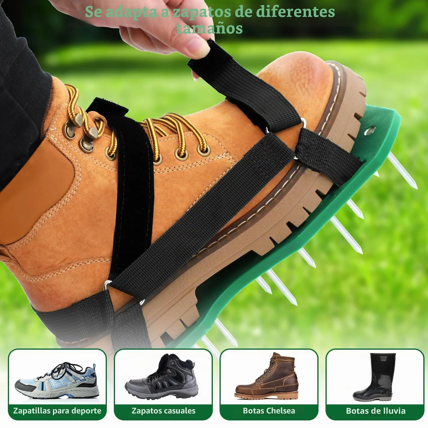 Ohuhu Zapatos Aerador de Cesped Sin Instalación, Zapatos Jardín de Césped con Pala de Acero Inoxidable Sandalias Zapatos con Puntas, Talla Universal para Todos Los Zapatos