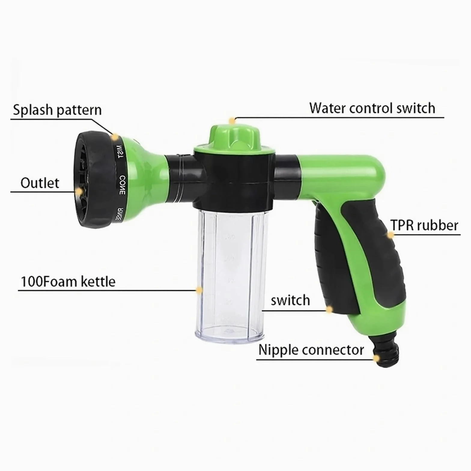 Pistola pulverizadora para manguera Regadera De Espuma De Alta Presión, Boquilla De Manguera Con Cabezal Rociador De Agua For Coche, 8 Funciones, Pistola De Riego For Jardín, Herramientas De Riego Por