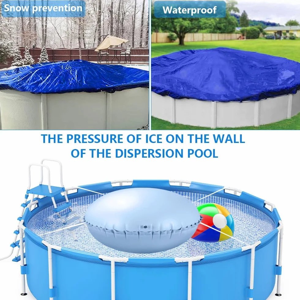 Cojín de piscina de invierno, cojín de piscina redondo XXL 120 x 120 cm, cojín de aire para piscina de invierno, cojín de invierno para piscina con 4 ojales y cuerda de 15 m, cojín de piscina de