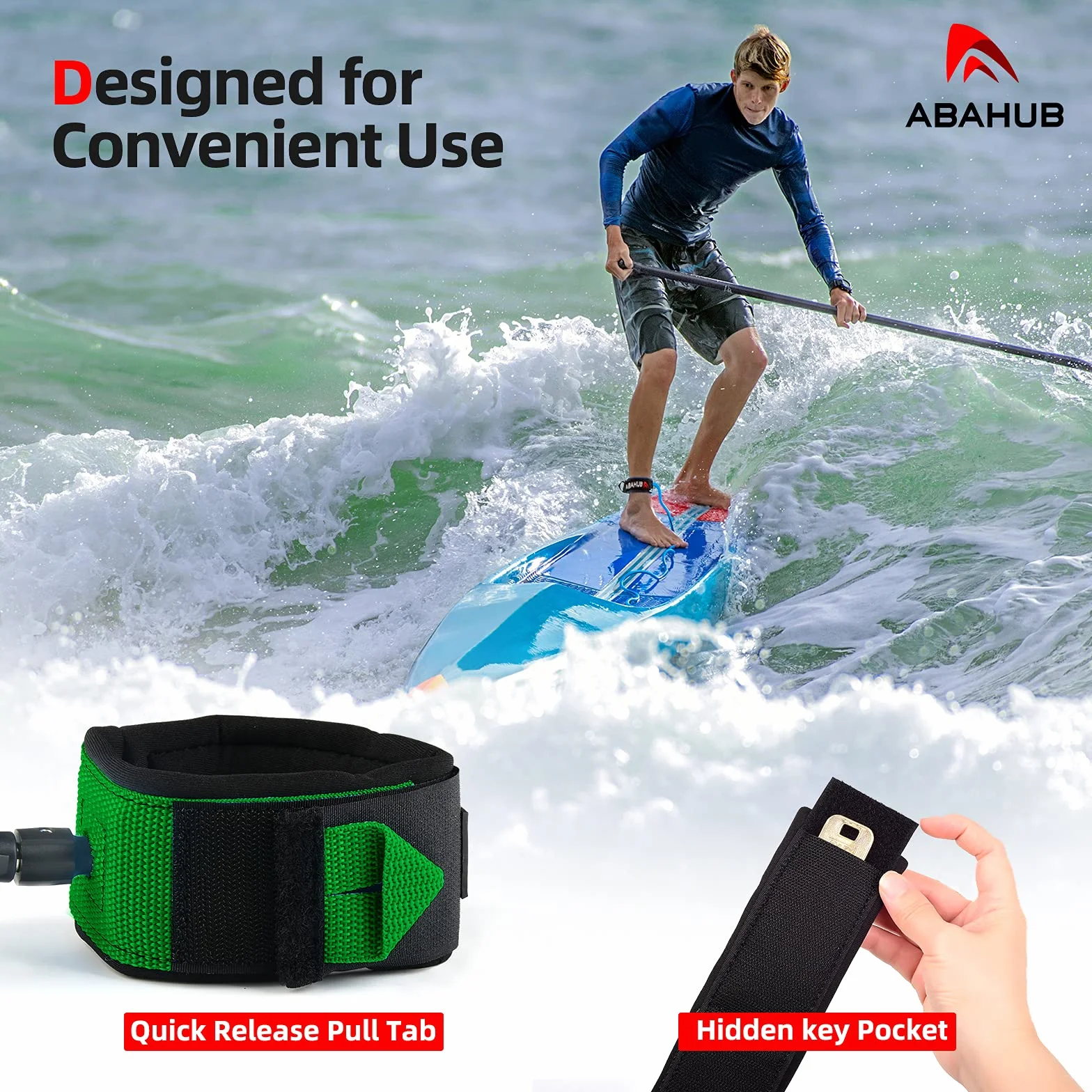 Abahub Sup Leash Correa de 10ft 7mm para Tabla de Surf Adultos Negro
