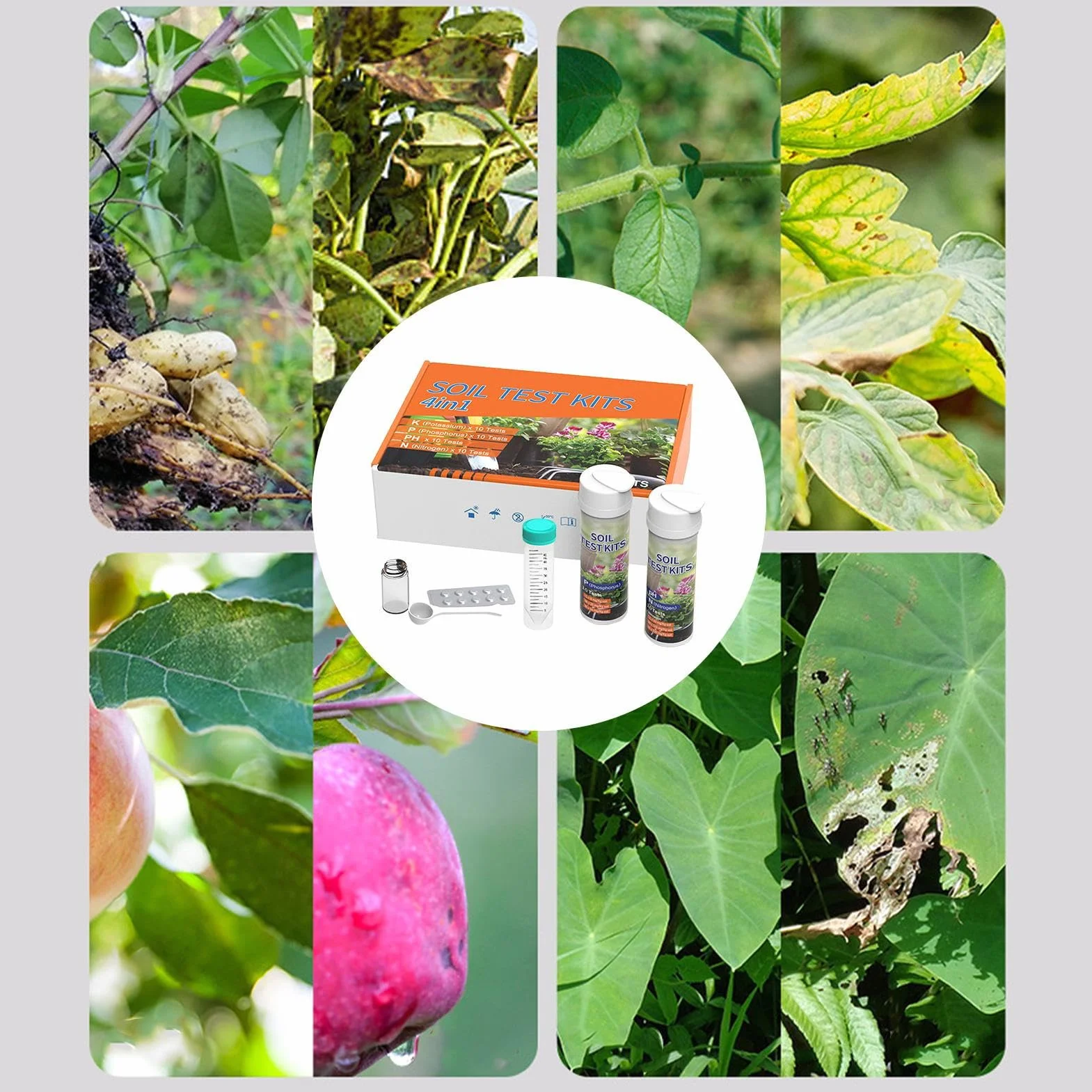 Kit de Análisis de Suelo, Tester 4 en 1 para Nutrientes, Analizador de Nutrientes para Verduras Flores en Maceta Jardines Huertos Vid Invernaderos