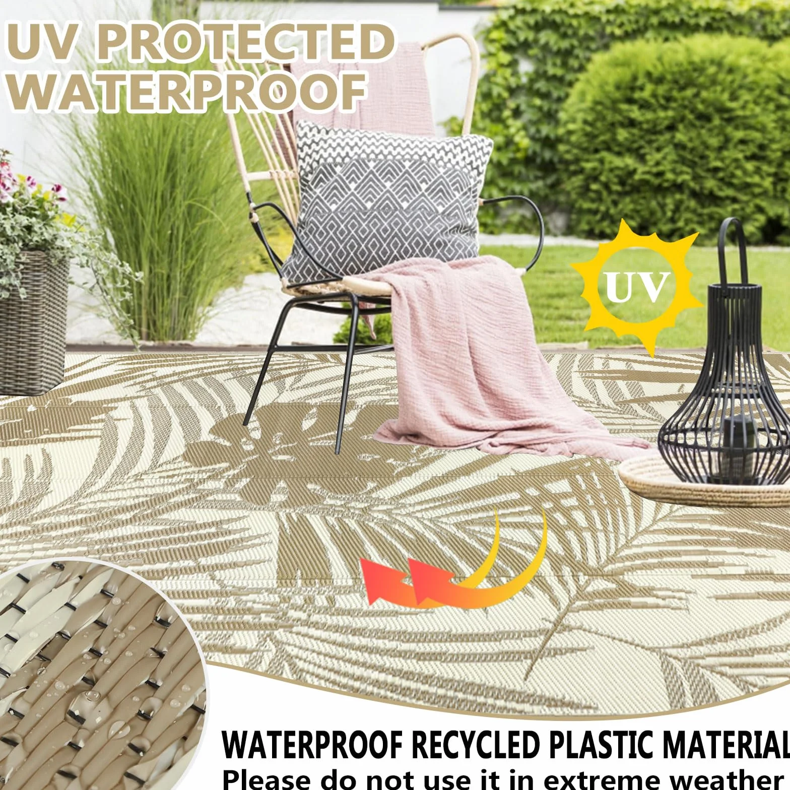 Famibay Alfombras exteriores impermeables, paja de plástico reversible, manta de picnic portátil para jardín, camping, balcón, terraza, patio, porche, playa, barbacoa