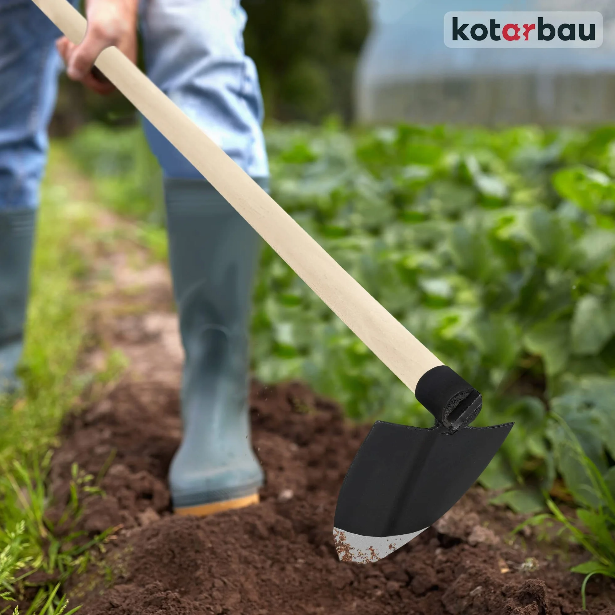 KOTARBAU® Azada de jardín con forma de corazón de 138 x 110 mm con mango de 115 cm, azada de madera, azada para plantas, herramienta de jardín para trasplantar, deshierbe, cuidado de jardín,