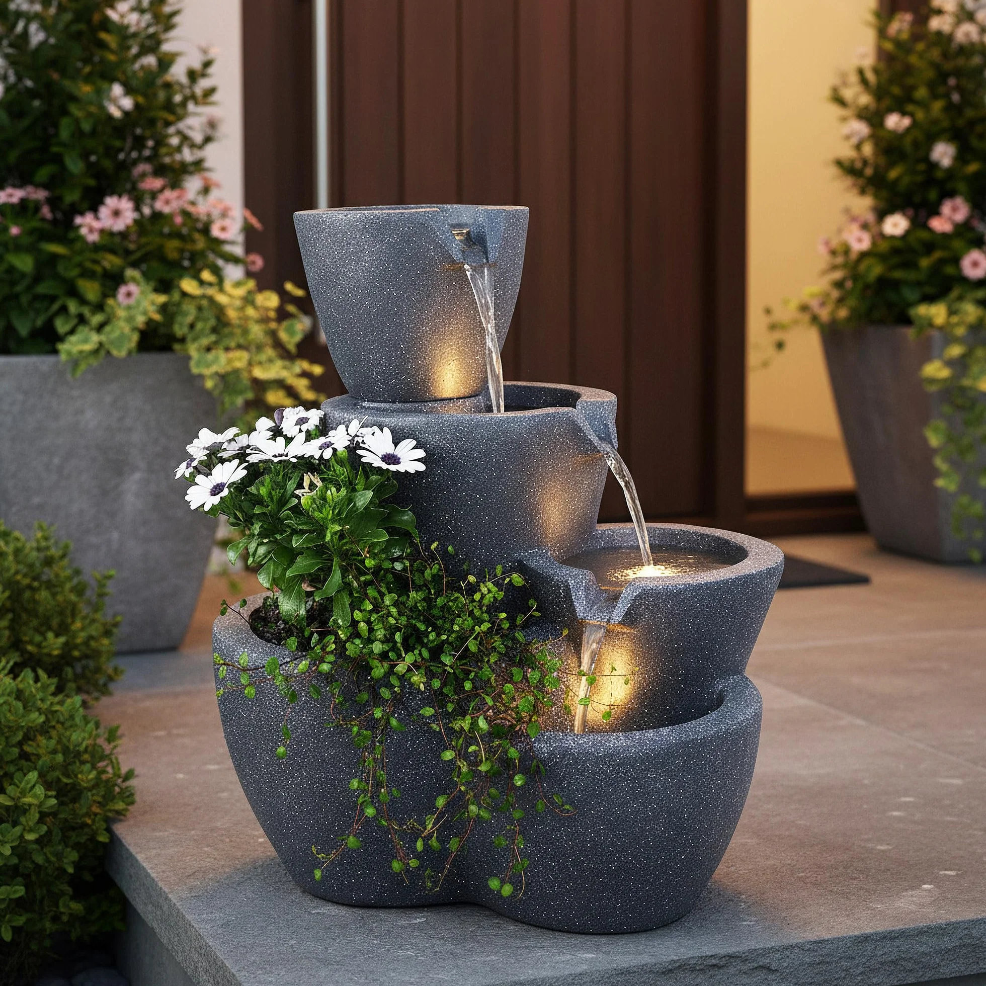 Fuente de Jardín Iluminada Grande Arnusa - Fuente de Agua de 59 cm - Decoración de Jardín Interior y Exterior - Se Puede Plantar