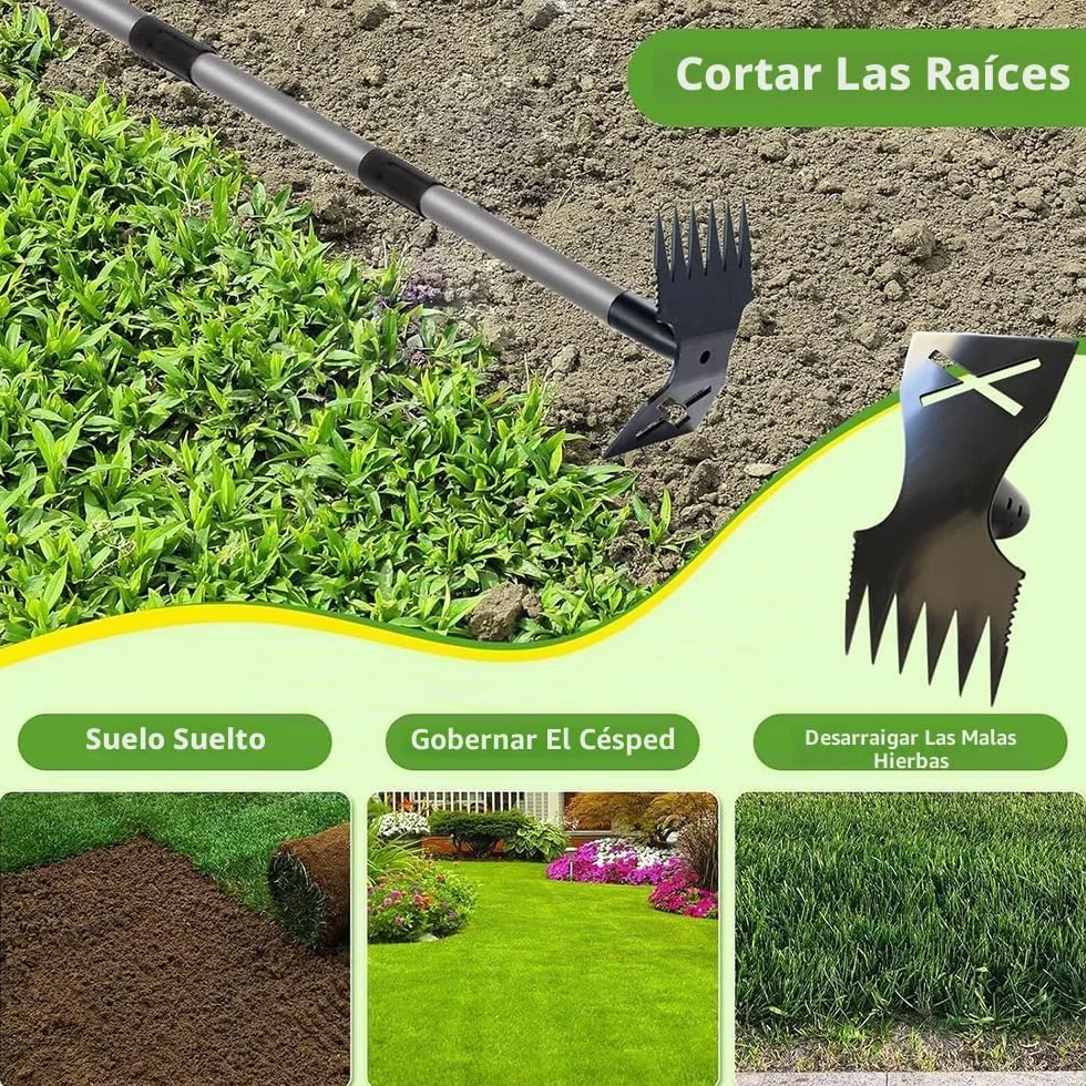 Extractora de Malas Hierbas con Mango Largo de 180 cm,Rastrillo de Azadas de Jardín 2 en 1 para Desmalezar,Quitar Malas Hierbas Jardin Mango Largo,Herramientas de Jardín para patio,césped,patio,jardín