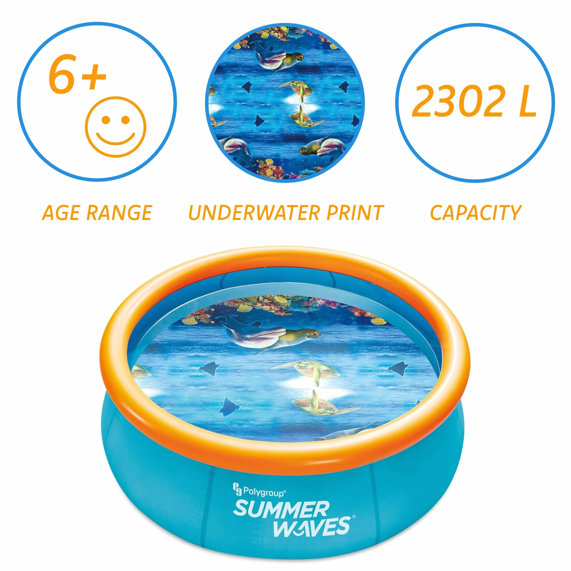Summer Waves Piscina Desmontable Hinchable Familiar, Piscina de Jardín Redonda 3D, Incluye 2 Gafas, 2.44 M x 76 CM