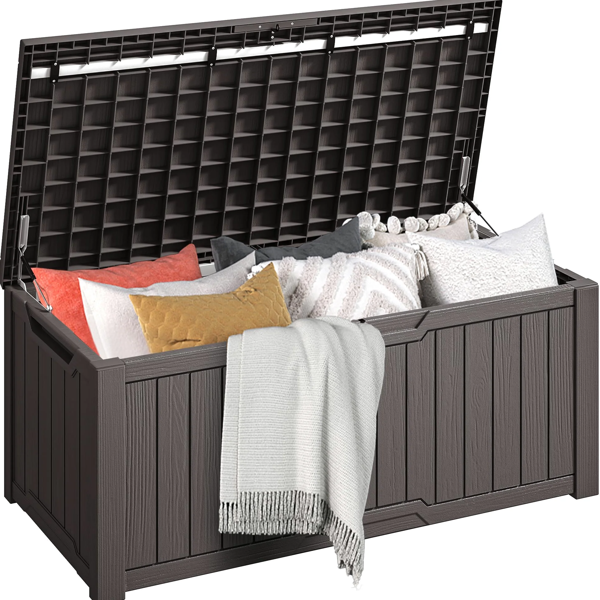 DWVO Caja de almacenamiento para jardín al aire libre, 450 L, 142,1 x 67,6 x 60 cm, impermeable, con cerradura segura, asas de transporte laterales, resistente a todo tipo de clima, caja de resina