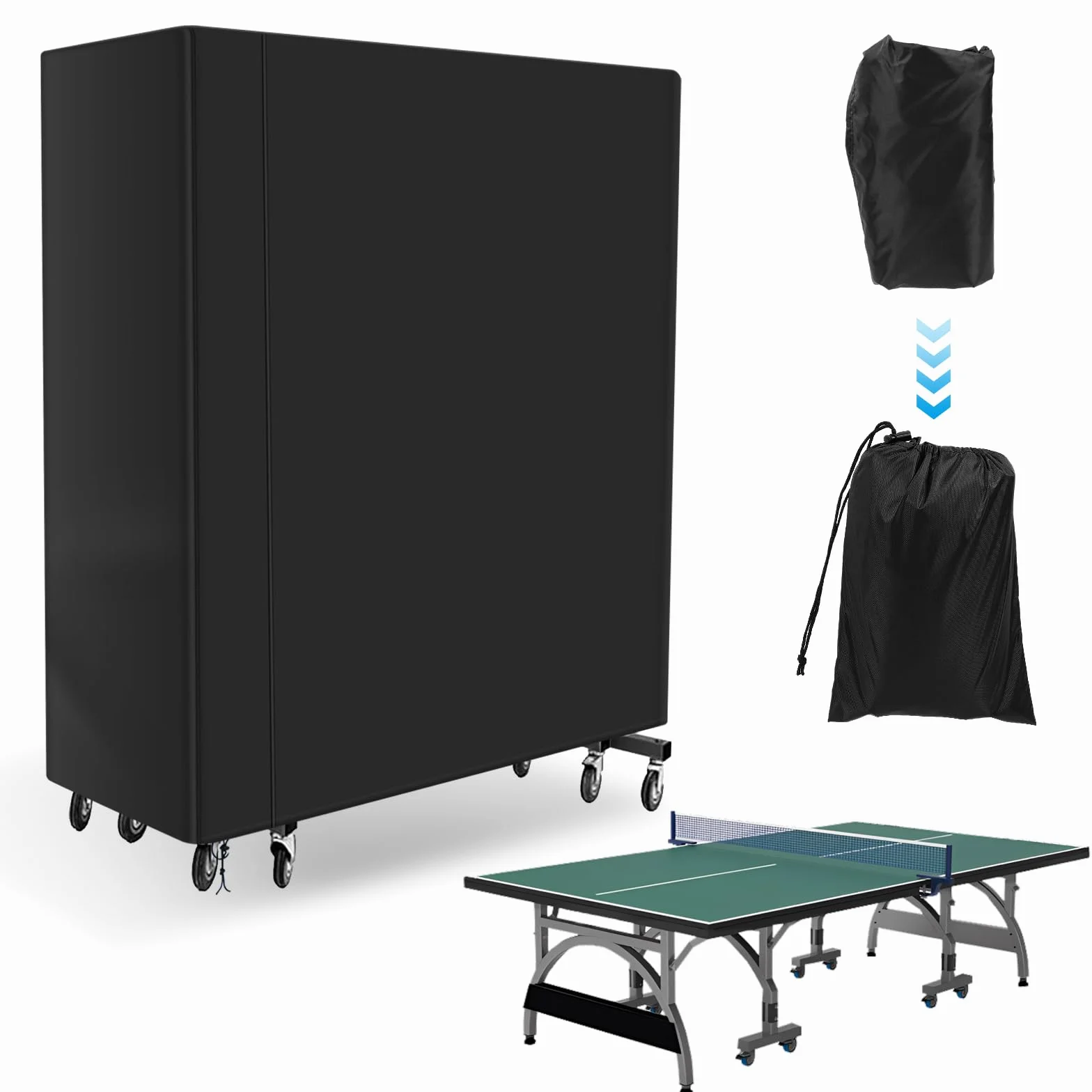 Funda para mesa de ping pong 165 x 70 x 185 cm 210D tela Oxford protección UV resistente al viento