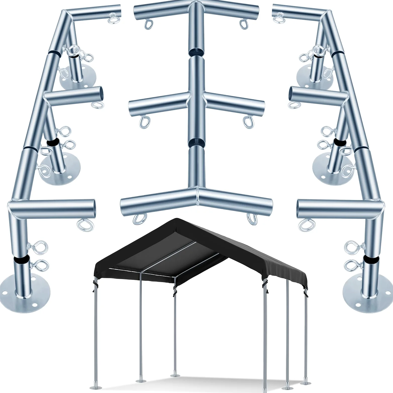 Blulu 15 piezas de accesorios de tubería de 6 patas estilo carport, conectores de pico bajo con pernos roscados, conectores de toldo de acero galvanizado para soportes de flores de 1 3/8 pulgadas y