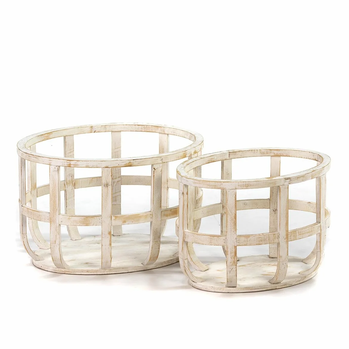 Set/2 Cesto 53x40x34 / 44x31x32 Madera Blanco Antique