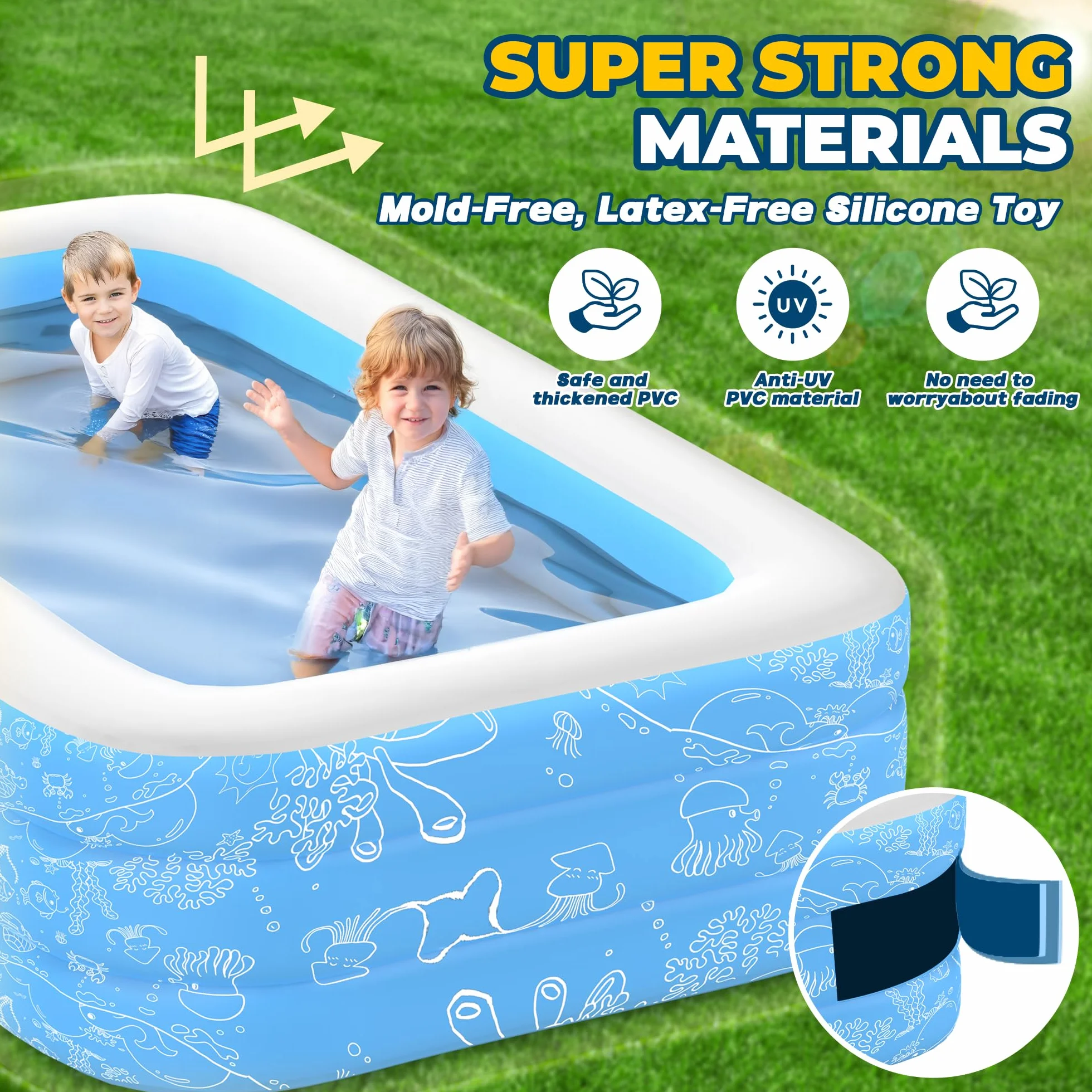 CACSPS Piscinas hinchables, 160 x 102 x 51 cm, Gran piscina hinchable para niños y adultos, Piscina familiar duradera para el ocio, Piscina infantil para jardín, patio trasero o interior