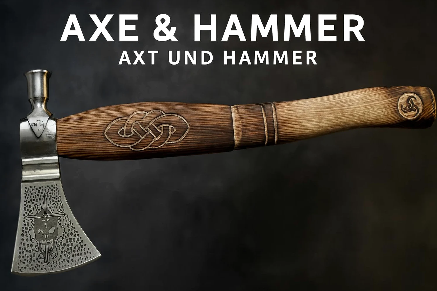 Novahaven Mjölnir - Hacha forjada a mano para exteriores de 46 cm con polo martillo, regalo y decoración de acero al carbono, mango de madera de fresno tallada, funda de cuero, para camping
