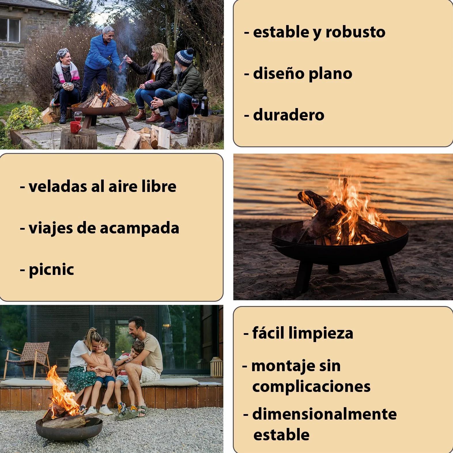 Montafox Brasero Exterior Hoguera Ø 58 cm metálico Pozo de Fuego para jardín y terraza