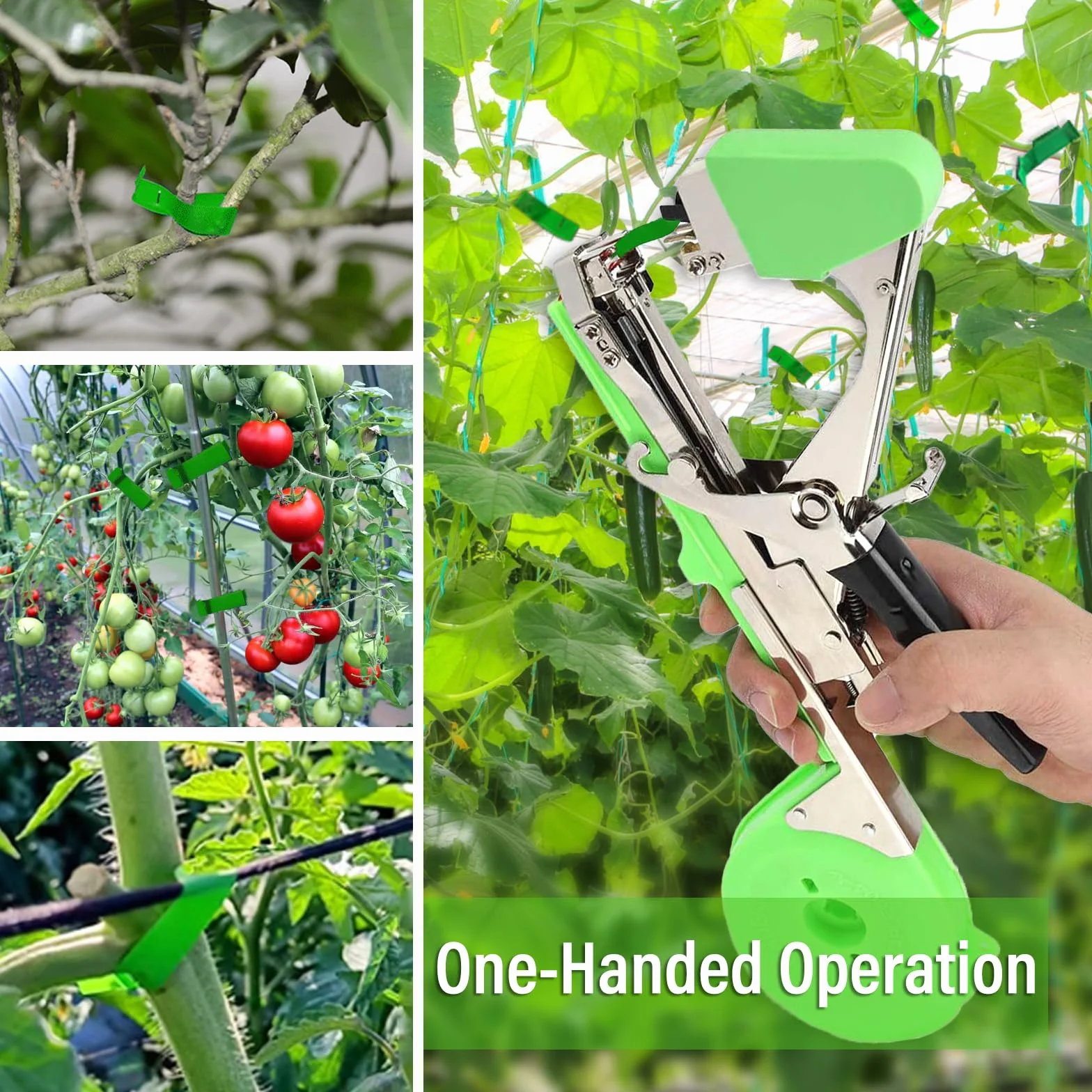 Maquina para Atar Plantas, Herramienta de Cinta de Jardín para Atar Ramas de Plantas, Atadora Agricola para Atadora de Tomates Fruta Flores Vegetales con 20 Rollos de Cinta Verde para Arboles