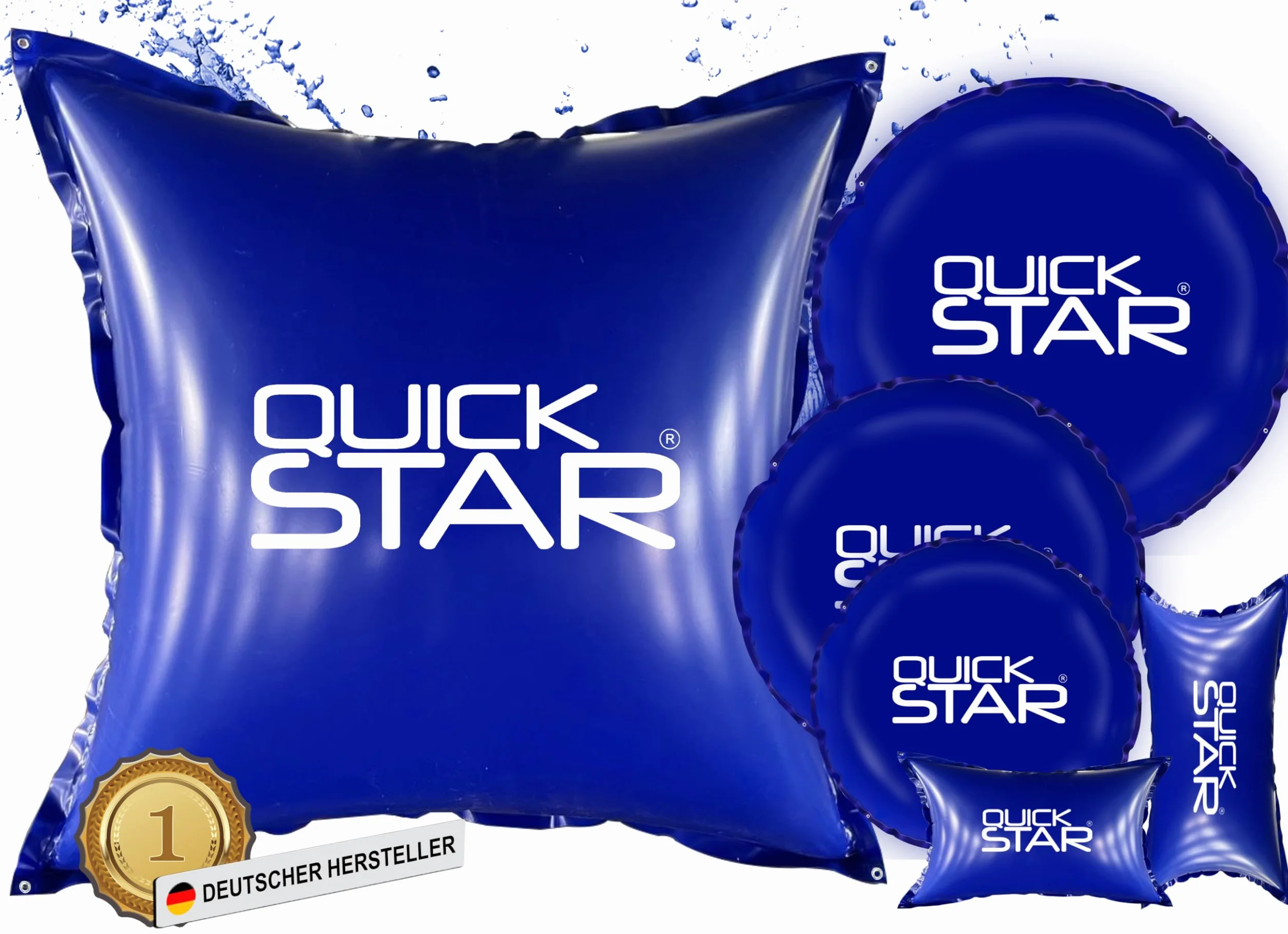 QUICK STAR Cojín de piscina de 200 x 400 cm, color azul, cojín de aire para piscina de invierno, 4 cuerdas y kit de reparación, cojín de invierno