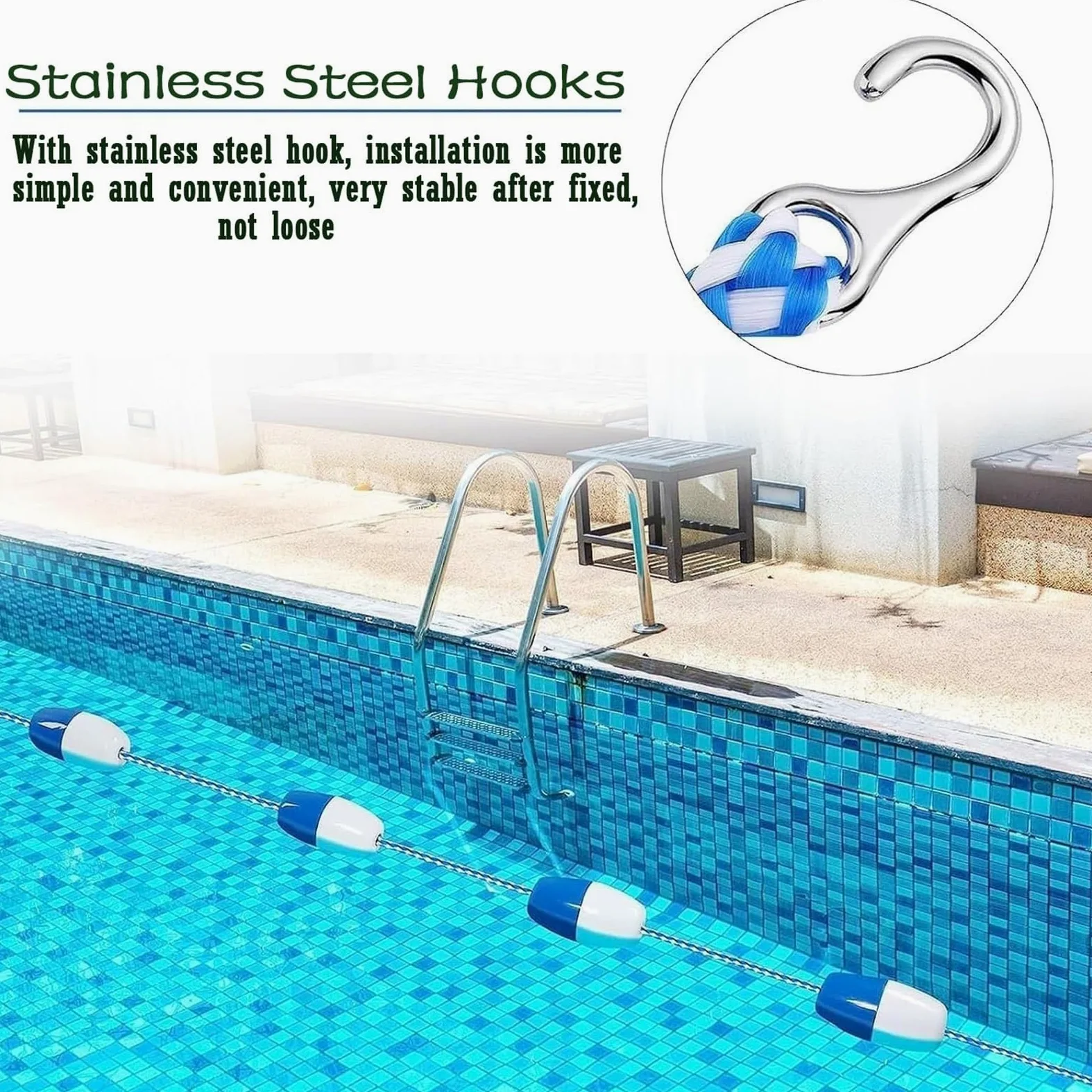 Línea flotante segura para piscina, marcador de carril para piscinas enterradas, extremo poco profundo, 77 m, accesorio de piscina