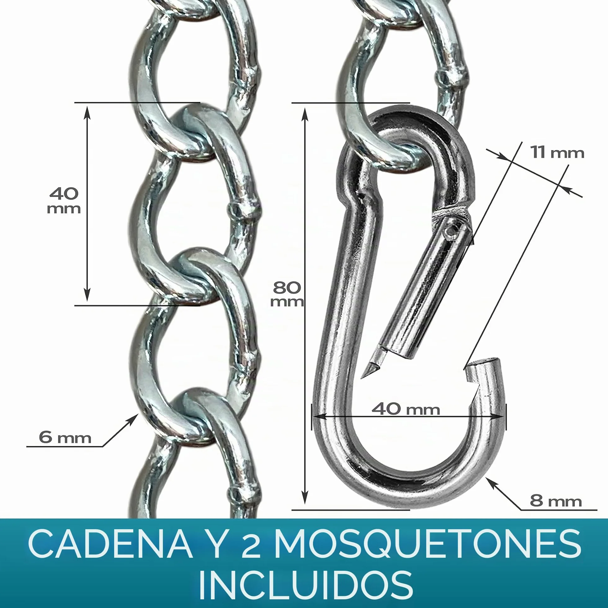 KLIFFHÄNGER Cadena con Dos mosquetones, Accesorio Variable para Colgar Silla (Cadena 50 cm)
