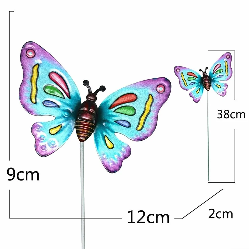 Juego de 4 estacas de jardín de mariposa de metal para decoración de césped y patio al aire libre, a prueba de óxido