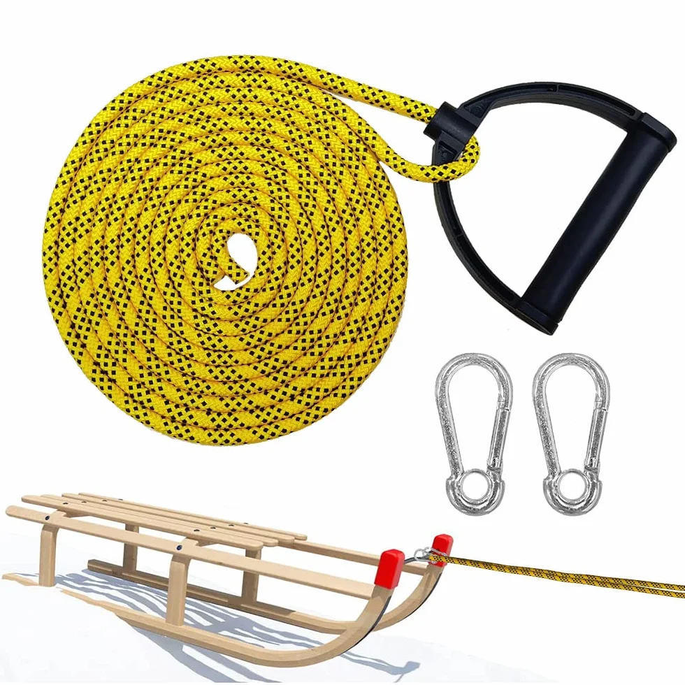 Cuerda de trineo con mosquetón y mango, 4 m, para tirar