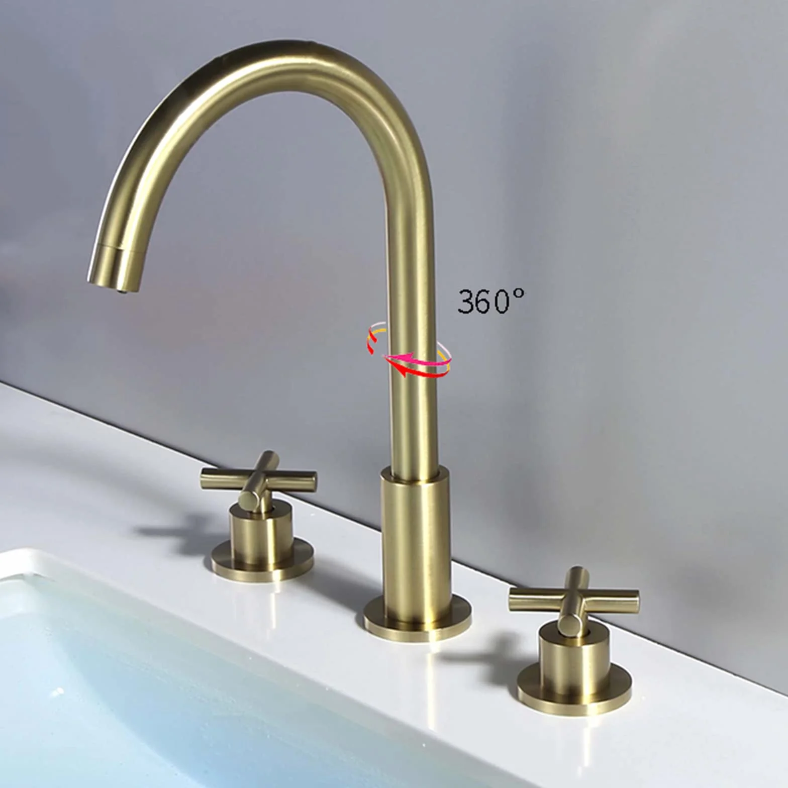 Grifo mezclador para lavabo de 3 orificios, grifos de latón cepillado frío y caliente para lavabo de baño, grifo mezclador para lavabo de 3 orificios, grifos de 3 orificios para lavabo de baño Chaser