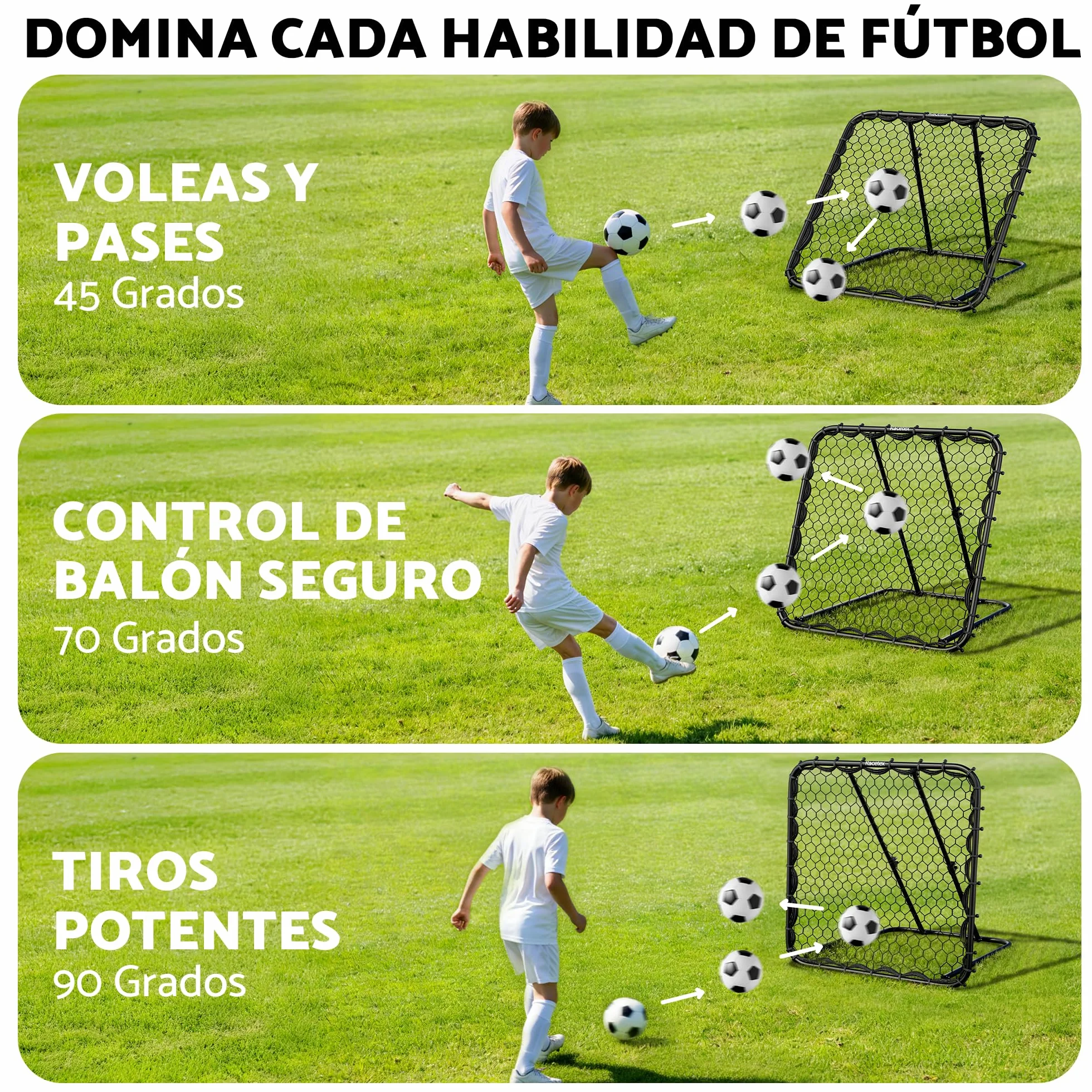Racetex Rebounder para fútbol XXL 125 cm x 125 cm con ángulo ajustable