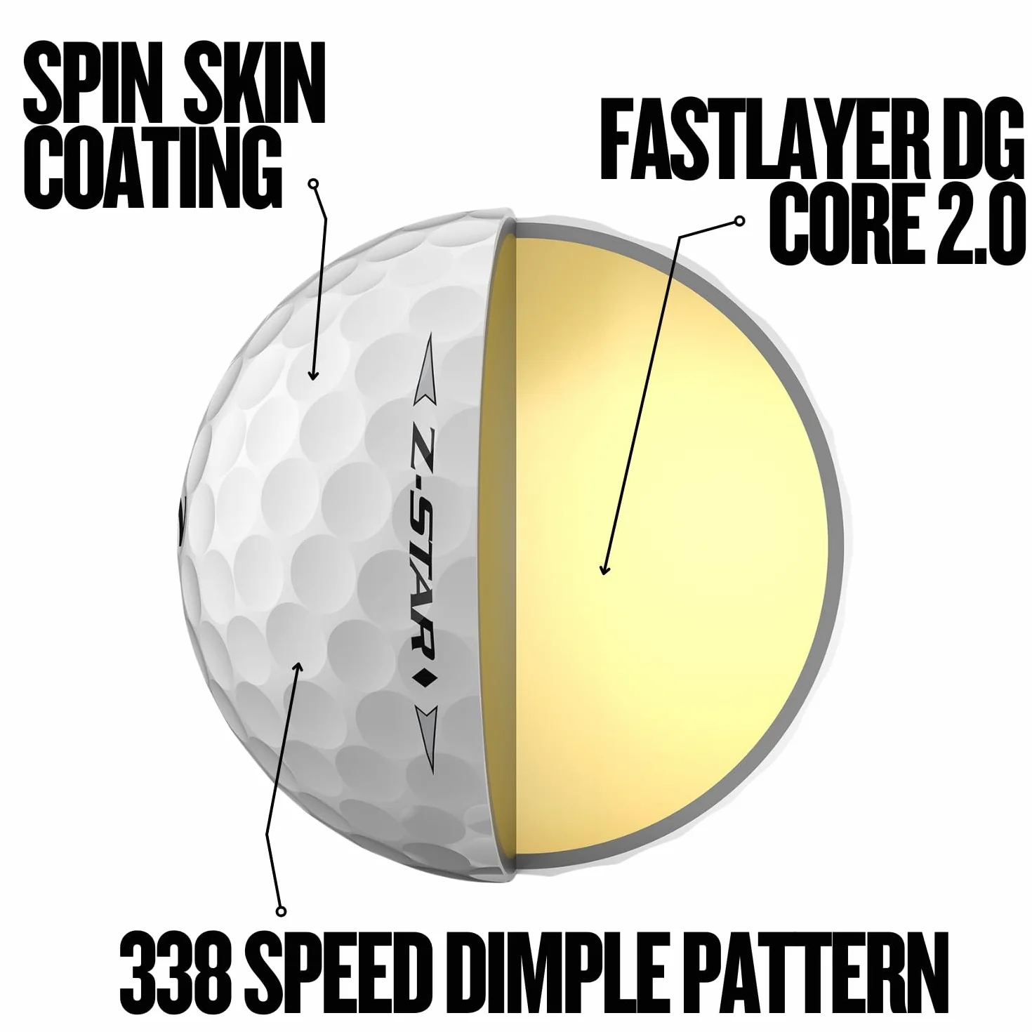 Srixon Z-Star Diamond 2&3 Pelota de Golf Alto Rendimiento FastLayer DG Core 2.0 Spin Skin+