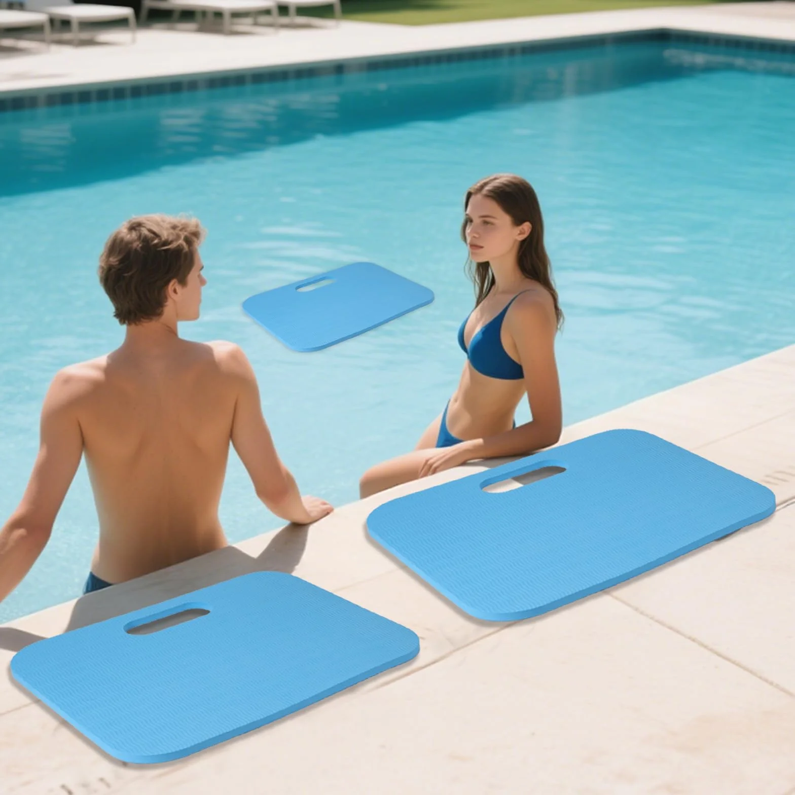 BOXOB 3uds Tapetes Sentarse Junto Piscina, 40x30x1cm Portátil Almohadilla Sentarse Playa Antideslizante Impermeable Cojines Asiento Regalo para Piscina Camping Viajes Descansar Aire Libre (Azul)