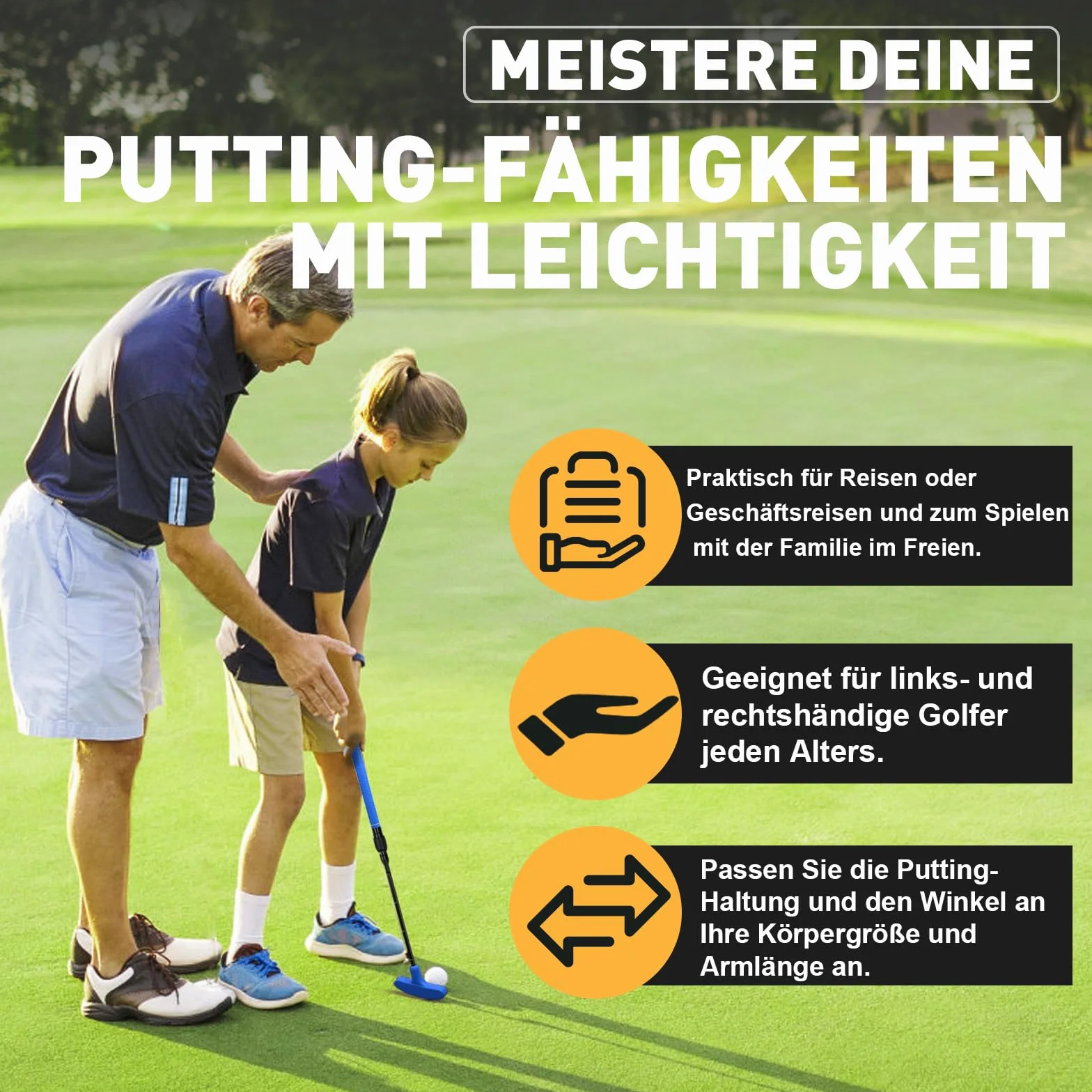 Juego de putter de golf ajustable ambidiestro rojo y azul para niños y jóvenes