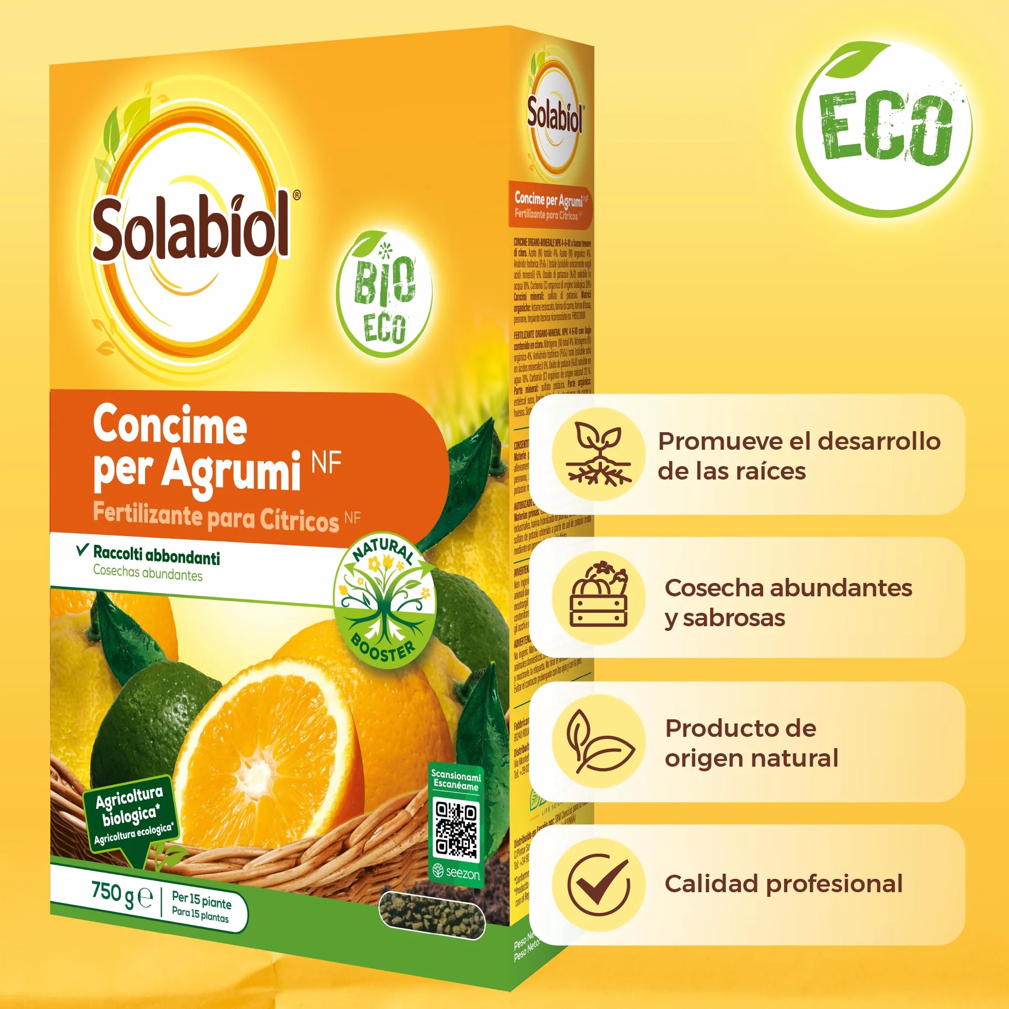 Fertilizante cítricos, ingredientes 100% orgánicos con estimulador radicular para una mejora de la cosecha