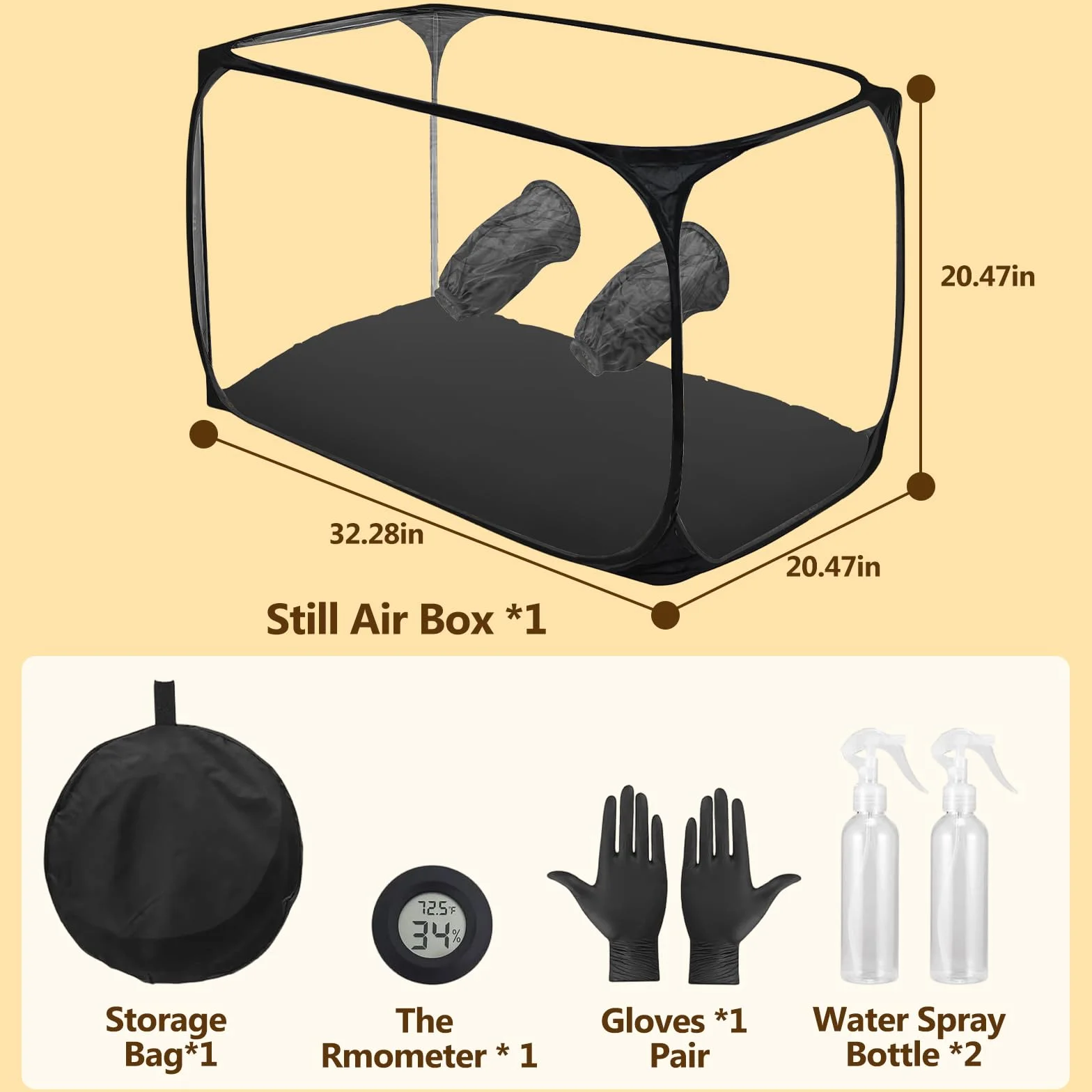 Tienda de cultivo de hongos grande de 82 x 52 x 52 cm, caja de cultivo de setas, caja de cultivo de hongos con caja de aire silenciosa, tienda de cultivo portátil y plegable con dos aberturas para