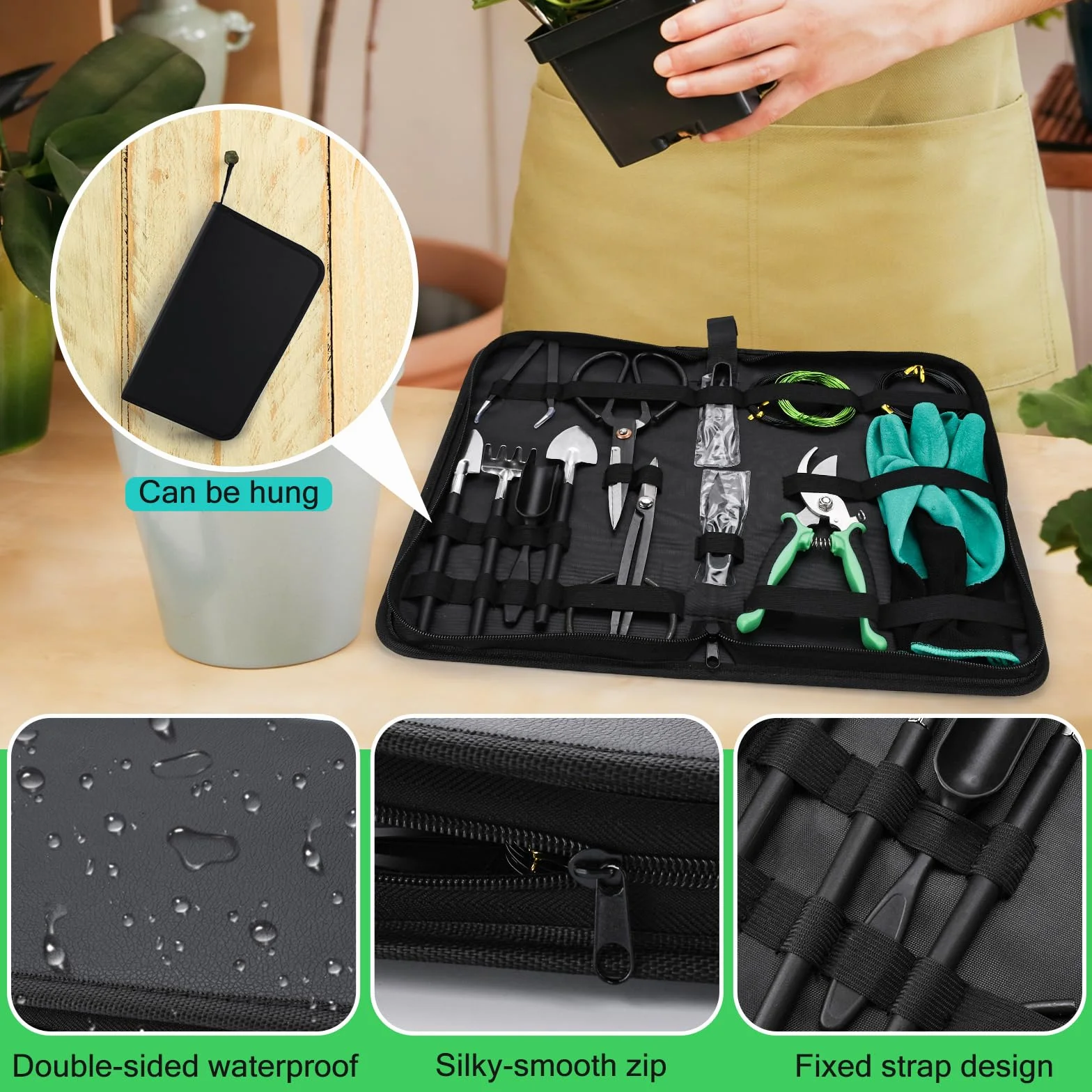 Juego de Herramientas Jardineria, 28 Piezas Kit Bonsai Incluyen Tijeras, Alambre, Mini Rastrillo, Pala y Tijeras de Podar, Las Suculentas Herramienta para Jardineria Casera y Plantas de Balcón