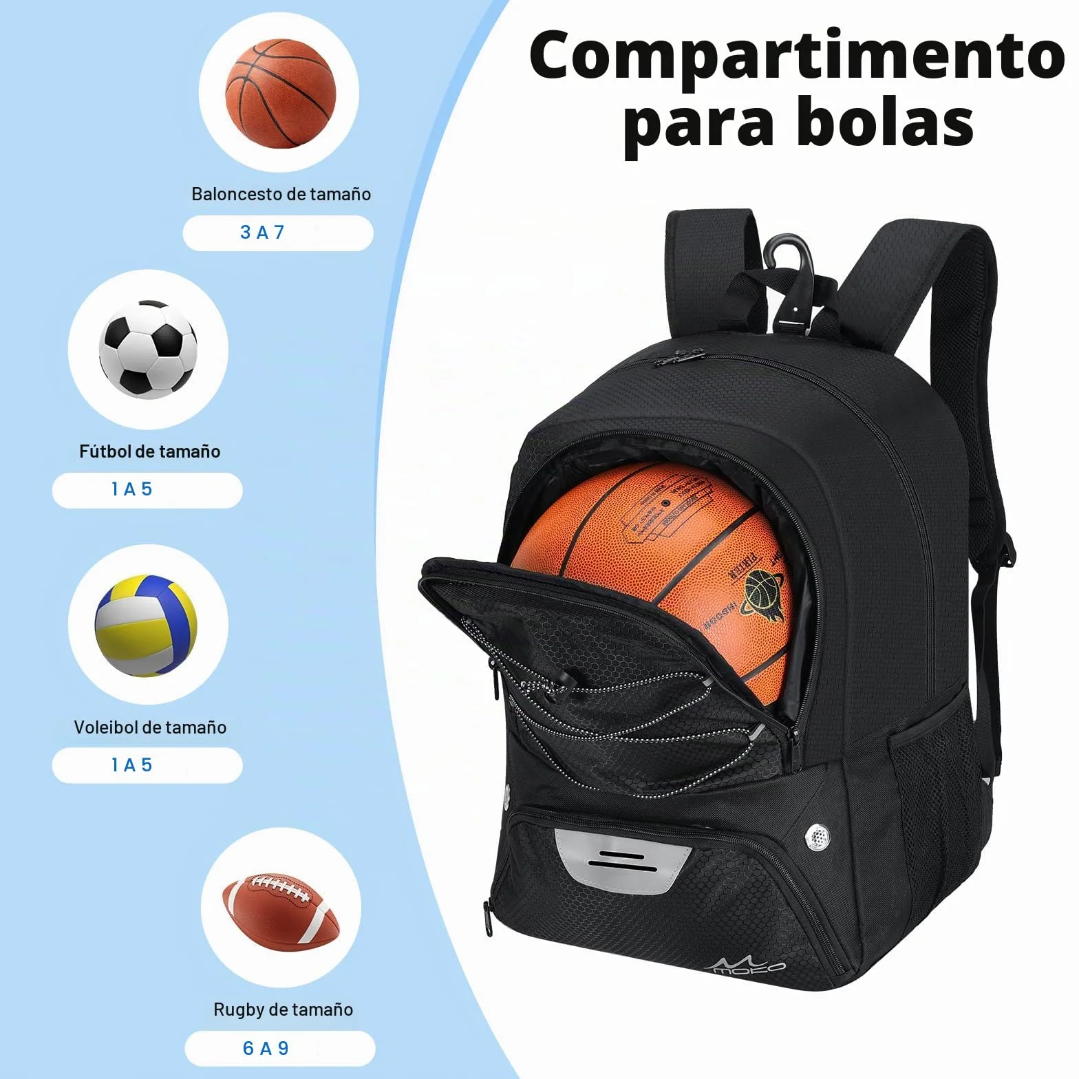 MoKo Mochila de Baloncesto con Compartimentos Separados para Pelotas y Zapatos