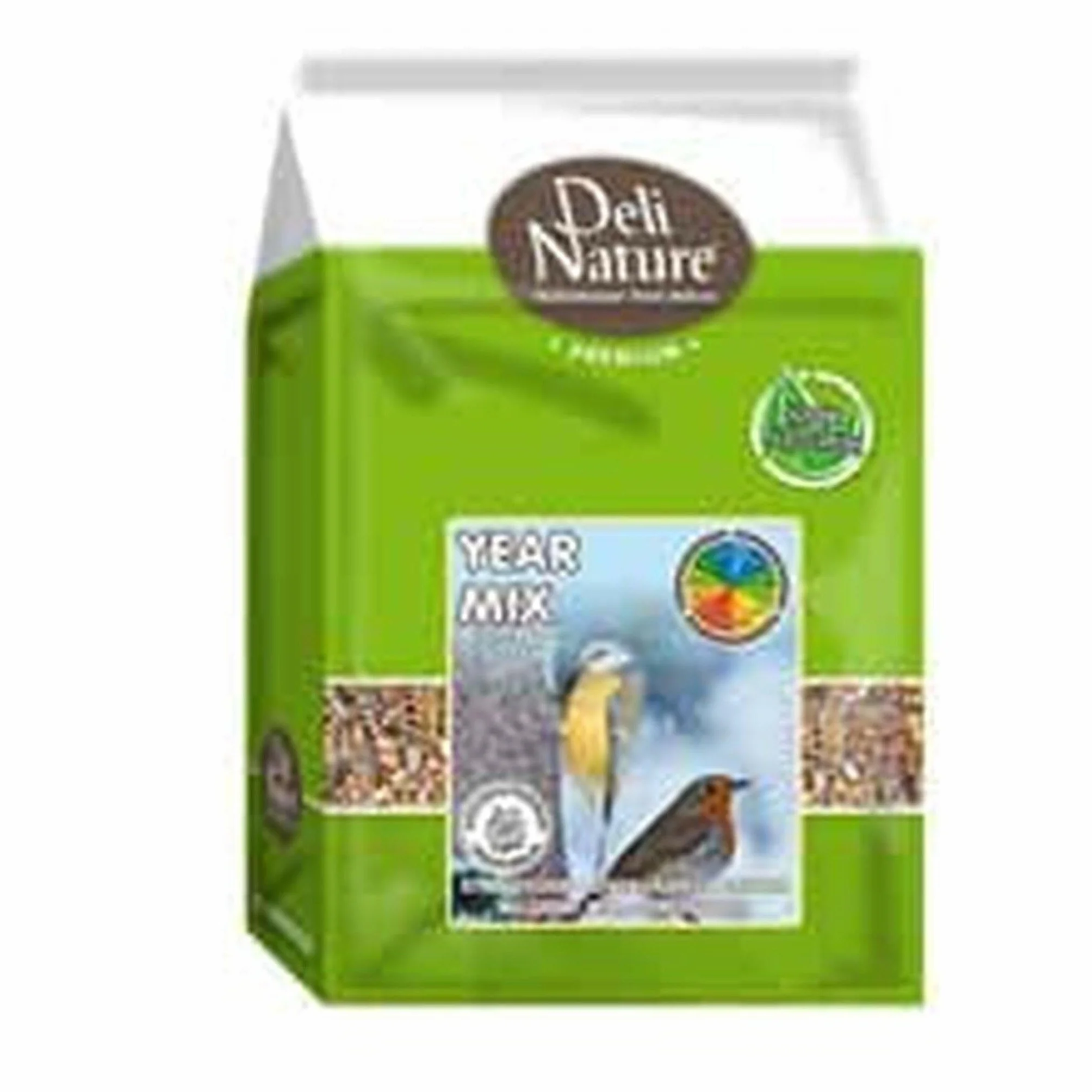 DELI NATURE - Mixtura Year Mix para Aves Silvestres, 1 kg, Mezcla Energética de Semillas y Cereales, Alimentación Completa para Pájaros de Exterior todo el Año