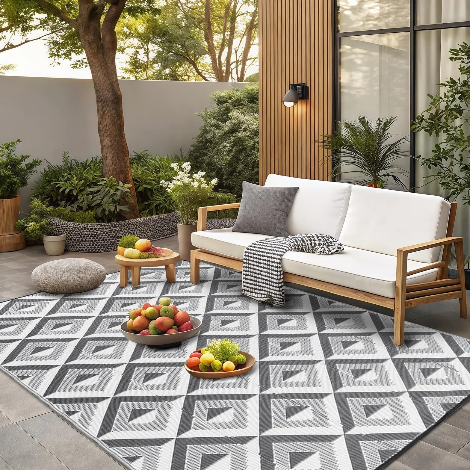 CHOSHOME Alfombra Exterior Impermeable 180x270cm Reversible UV Resistentes para Jardín Patio Camping - Plegable Ligera con Bolsa Transporte, Gris