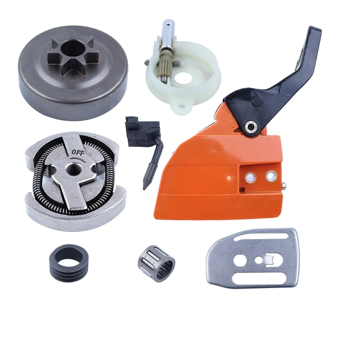 Kit de bomba de aceite, tambor de embrague, tapa de piñón de freno de cadena, compatible con Hus 136137141 y 142 motosierras, placa de barra de engranajes en espiral. accesorios para cortacésped