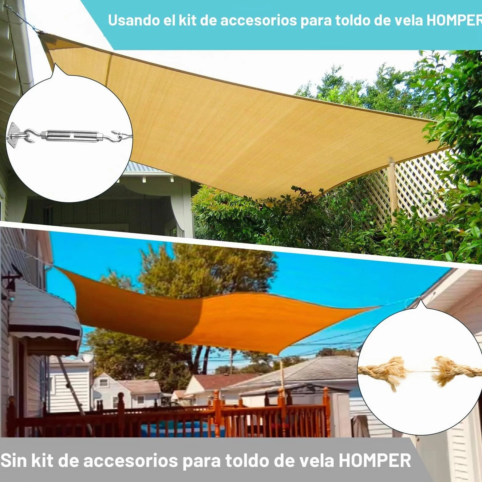 HOMPER Juego de Accesorios para toldos, Juego de herrajes de Acero Inoxidable para Trabajo Pesado con sombrilla Sun Shade para triángulo y escuadra, Accesorios de fijación de Vela Sun Shade