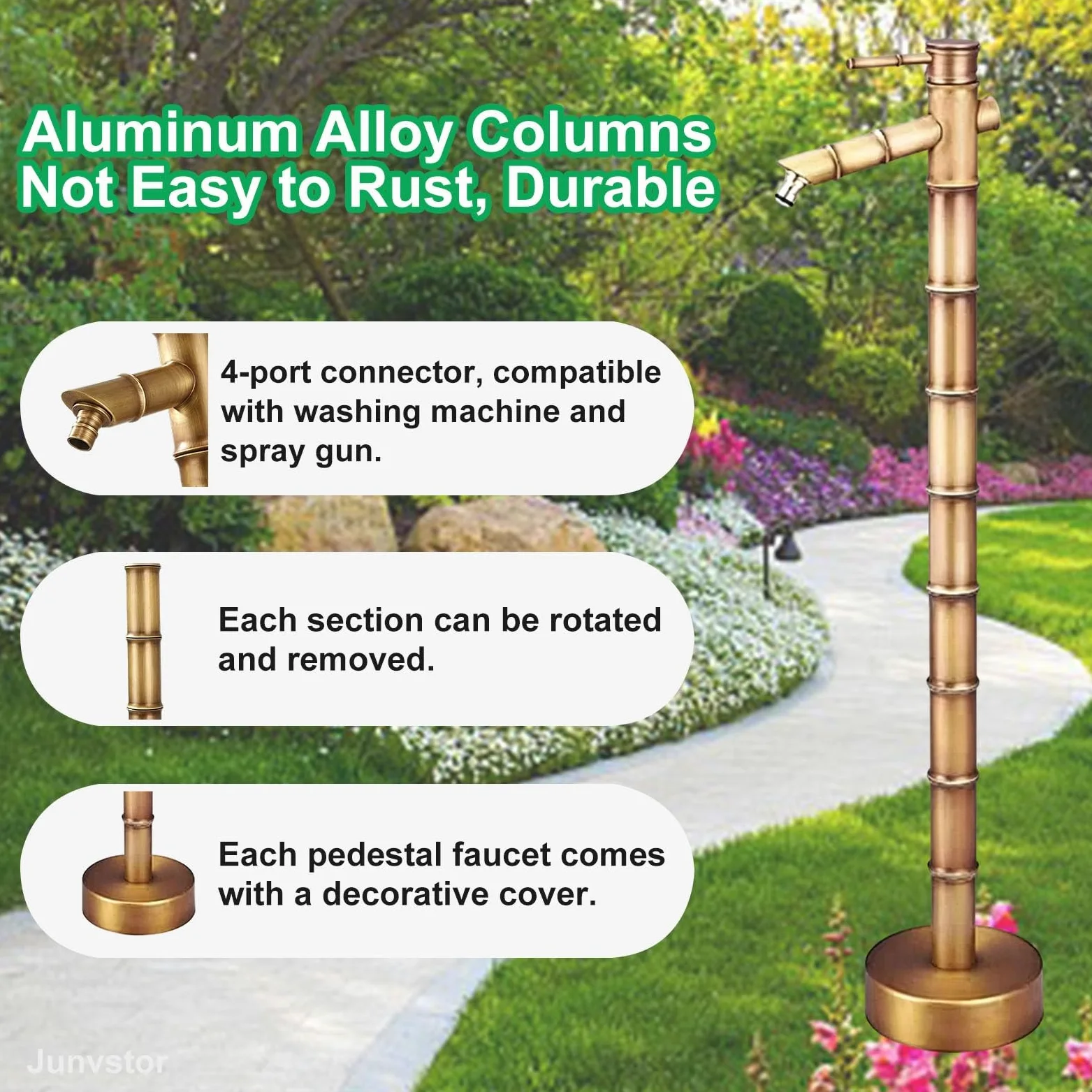 Columna de fuente de agua para jardín, grifo de cobre, estación de tuberías, hidrante de agua vertical para exteriores, grifo de jardín independiente, fuente decorativa de agua(87.5cm,Side inlet)