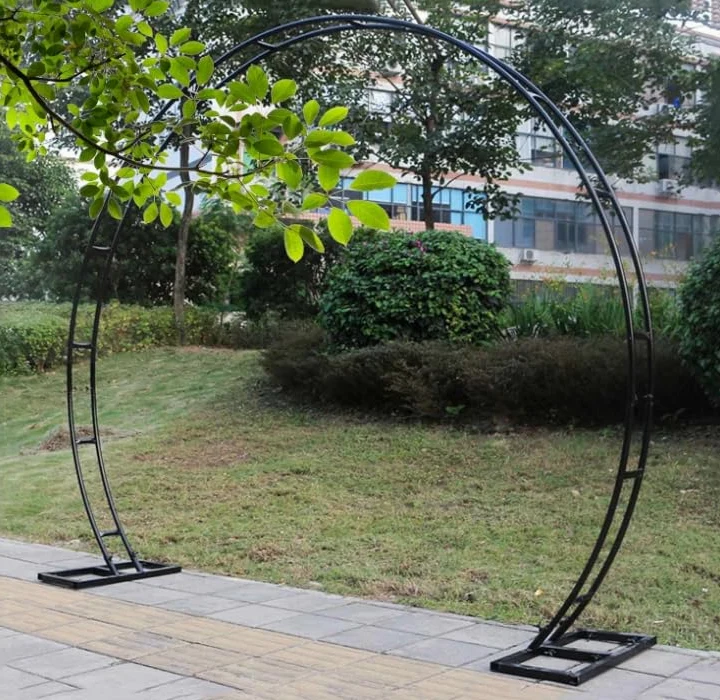 Arco de boda de metal resistente redondo con bases antioxidantes, diseño de puerta lunar perfecto para eventos al aire libre. Tamaño: 2,8 x 3,2 m. Color: negro