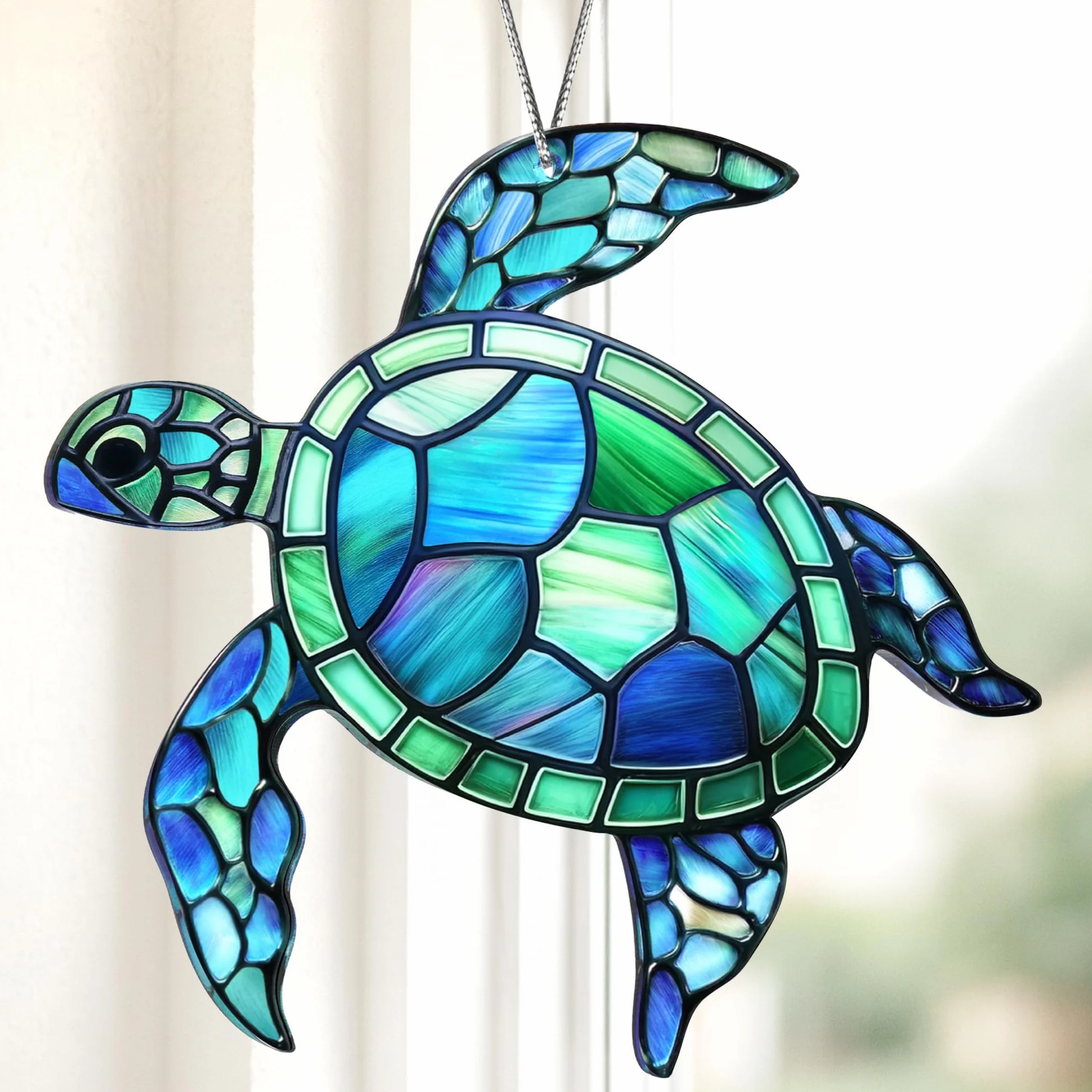 Atrapasoles Tortuga de Acrílico, Atrapa Sol y Atrapaluz para Ventana, Adorno Colgante Decoración Hogar y Jardín, Suncatcher Estilo Vitral Turquesa, Regalo para Mujer, Amantes del Mar, Casa Nueva