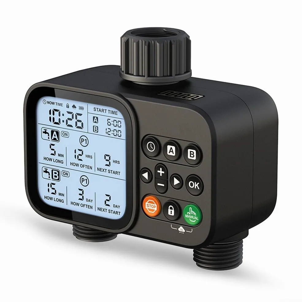 Temporizador de riego inteligente de doble salida controlador de riego automático y manual con modo de 8 horas para el cuidado de plantas de jardín