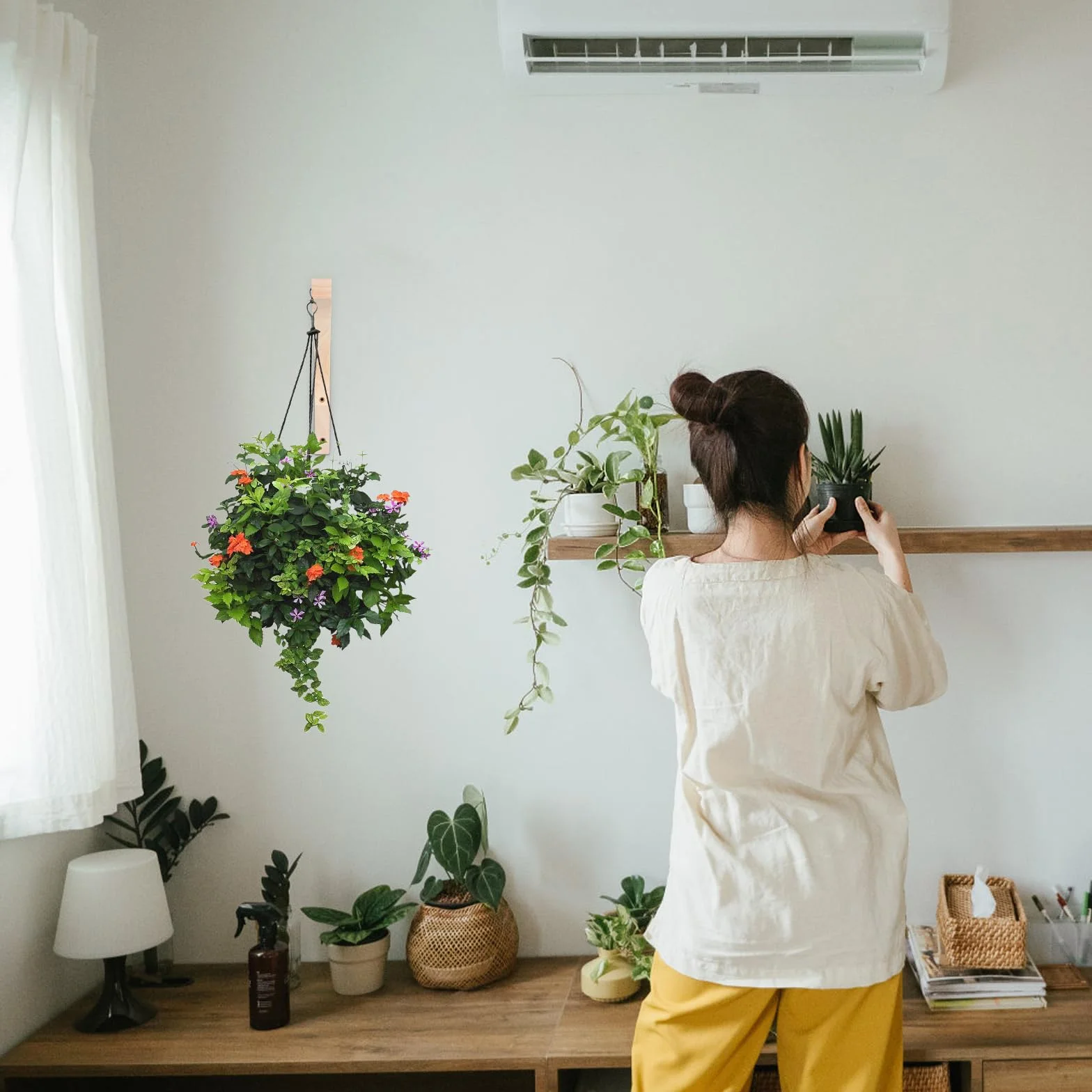 Ganchos de Madera Para Plantas, 2 Piezas Ganchos Decorativos para Plantas de Pared, Ganchos de Pared de Madera con Juego de Tornillos para Linternas, Macetas