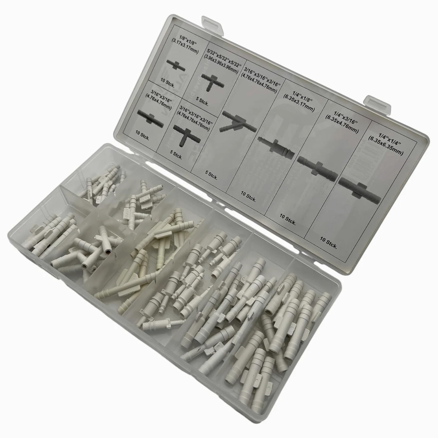 Surtido de conectores de manguera de 1/8" (3,17 mm) hasta 1/4" (6,35 mm) / Mini conector de vacío de plástico para manguera de aire en forma de T (pieza en T) y forma de Y, 65 piezas