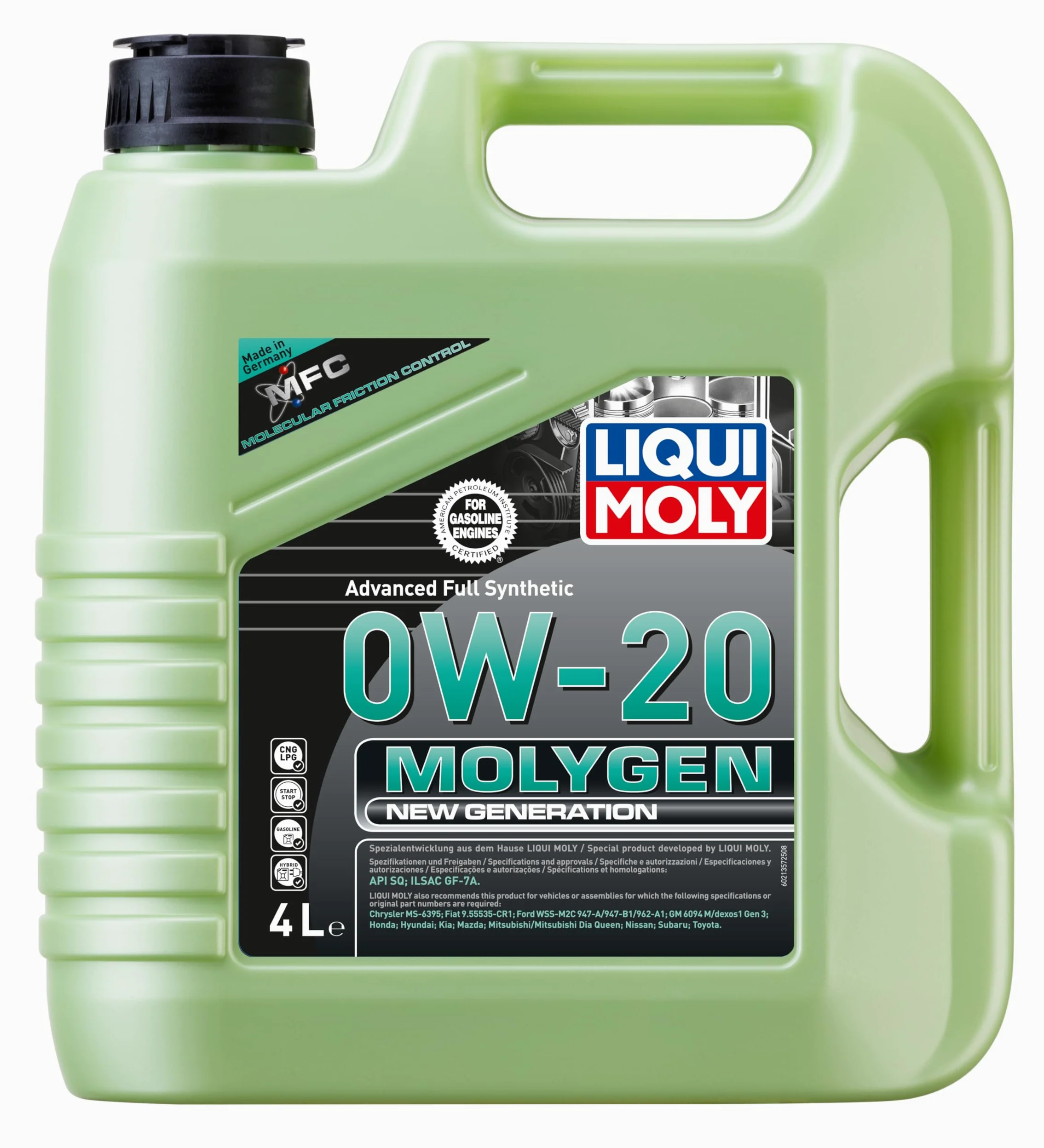 LIQUI MOLY Aceite de motor 0W-20 Molygen Aceite completamente sintético aceite API SP New Generation 4L Compatible con FIAT 500X 334 Freemont 345, HYUNDAI i10 IA, TOYOTA AYGO WNB1, KGB1, NISSAN, KIA
