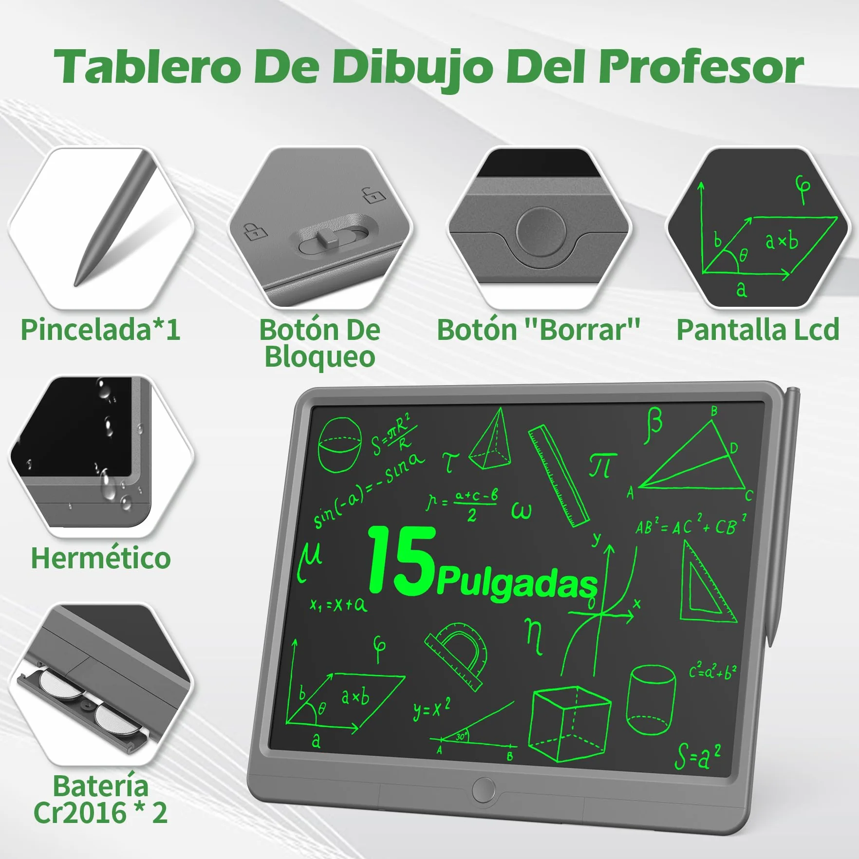 GIGART Tableta de Escritura LCD 15 Pulgadas Pizarra Infantil Reutilizable Juguetes Niños 3-8 Años (Gris)